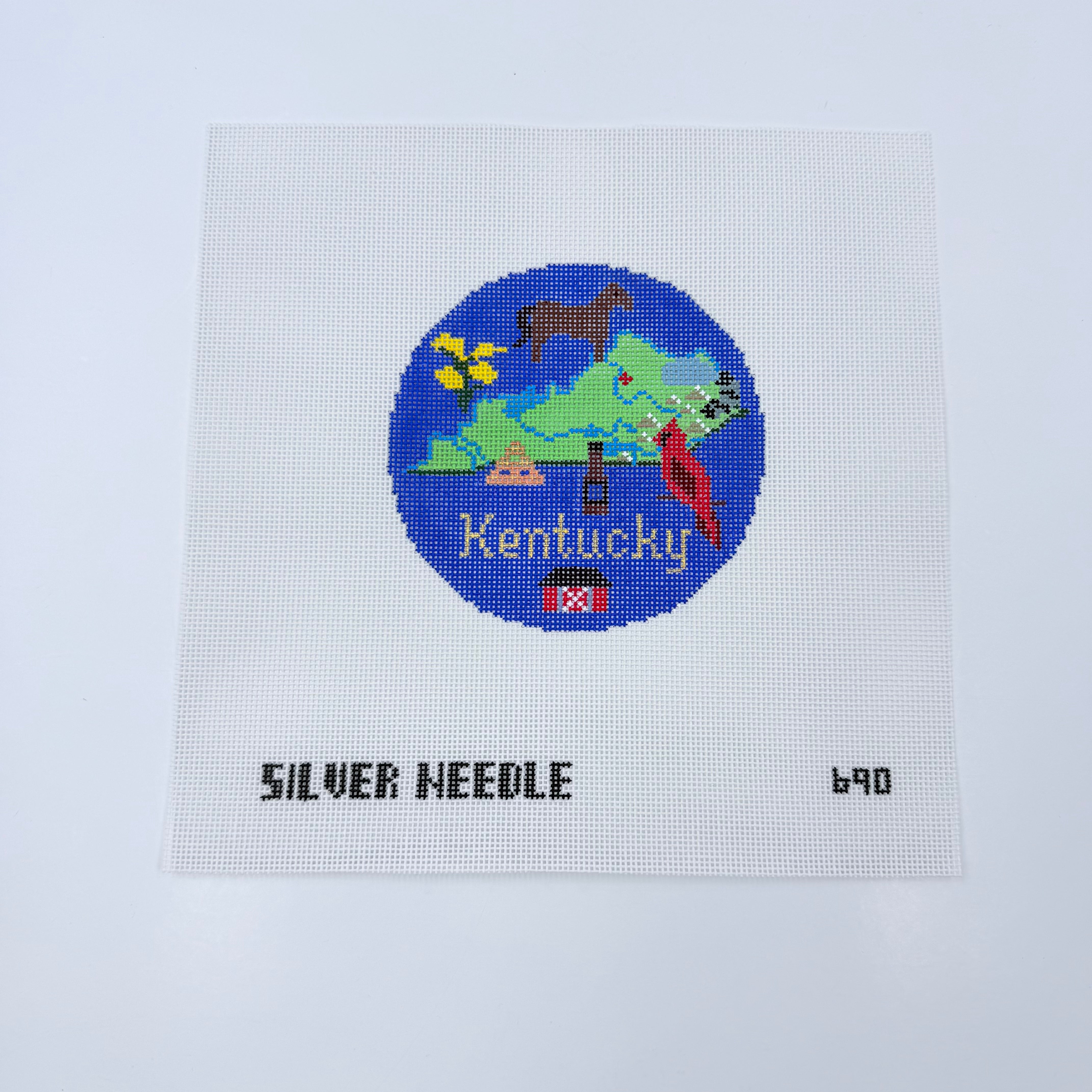 Kentucky 4 1/4" Travel Round Needlepoint Canvas - KC Needlepoint