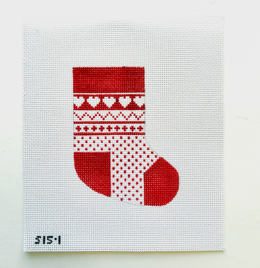 Hearts Mini Sock Canvas - KC Needlepoint