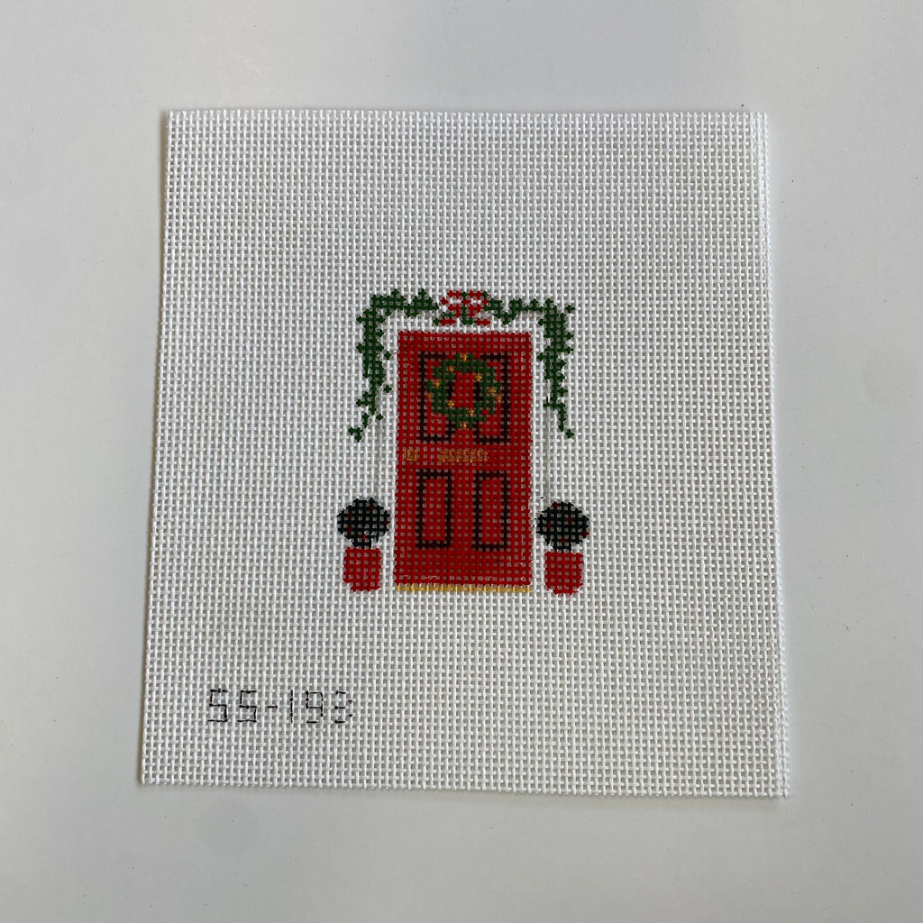 Red Christmas Door Canvas - KC Needlepoint