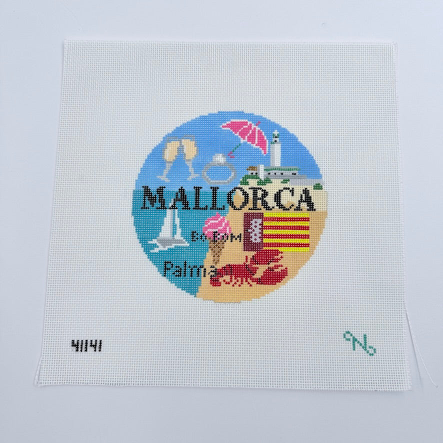 Mallorca Travel Round Canvas - KC Needlepoint