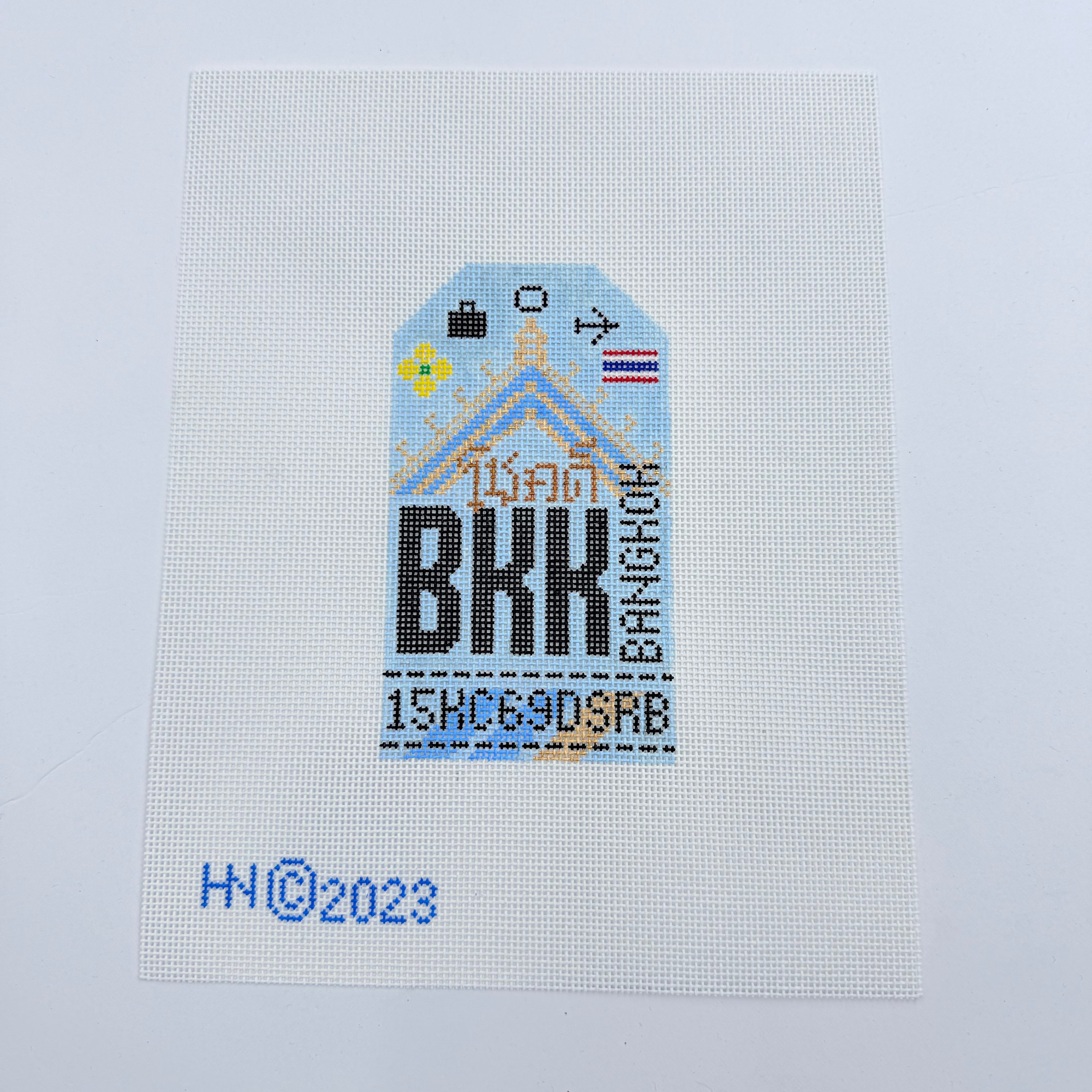 Bangkok Vintage Travel Tag Canvas - KC Needlepoint