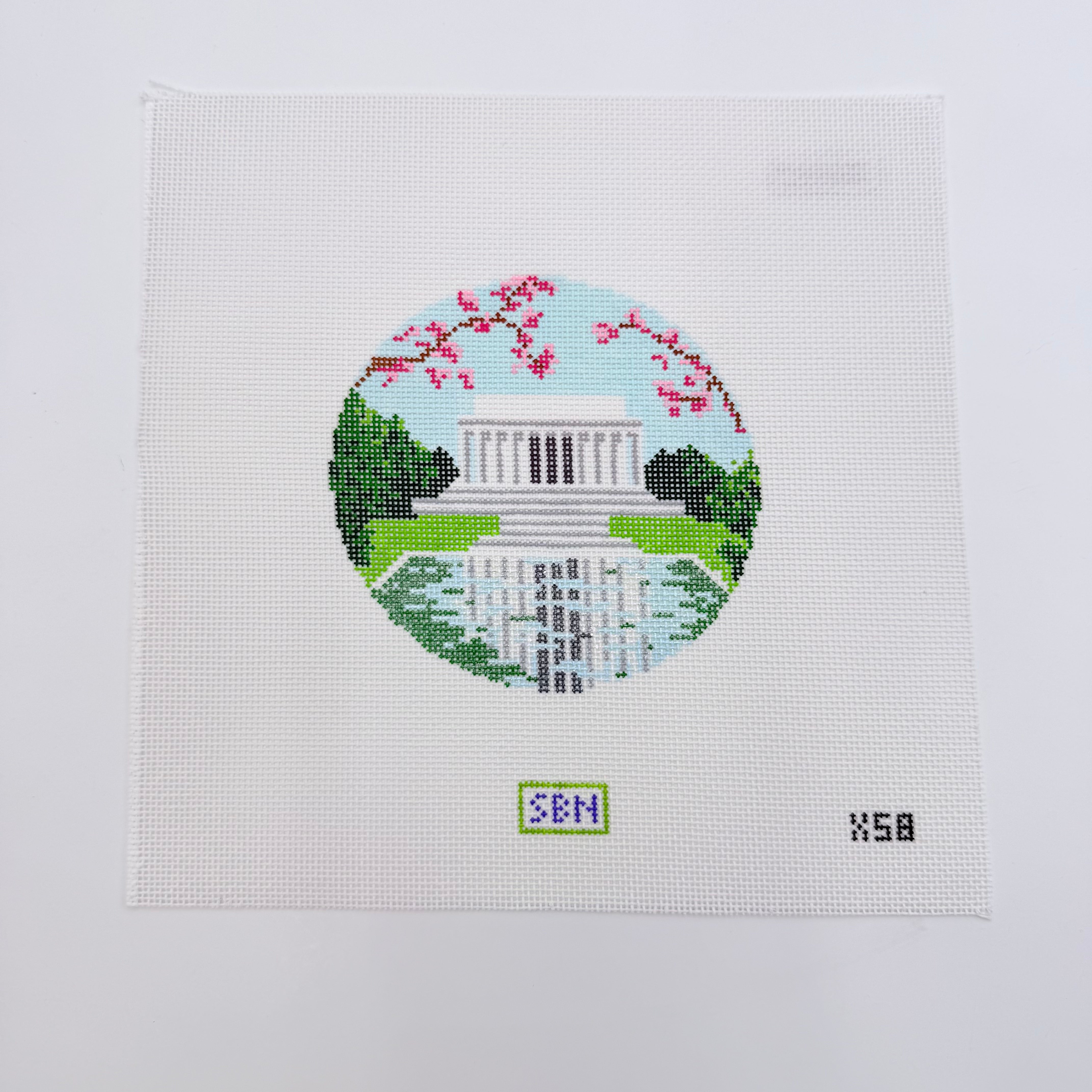 Lincoln Memorial with Cherry Blossoms Canvas - KC Needlepoint