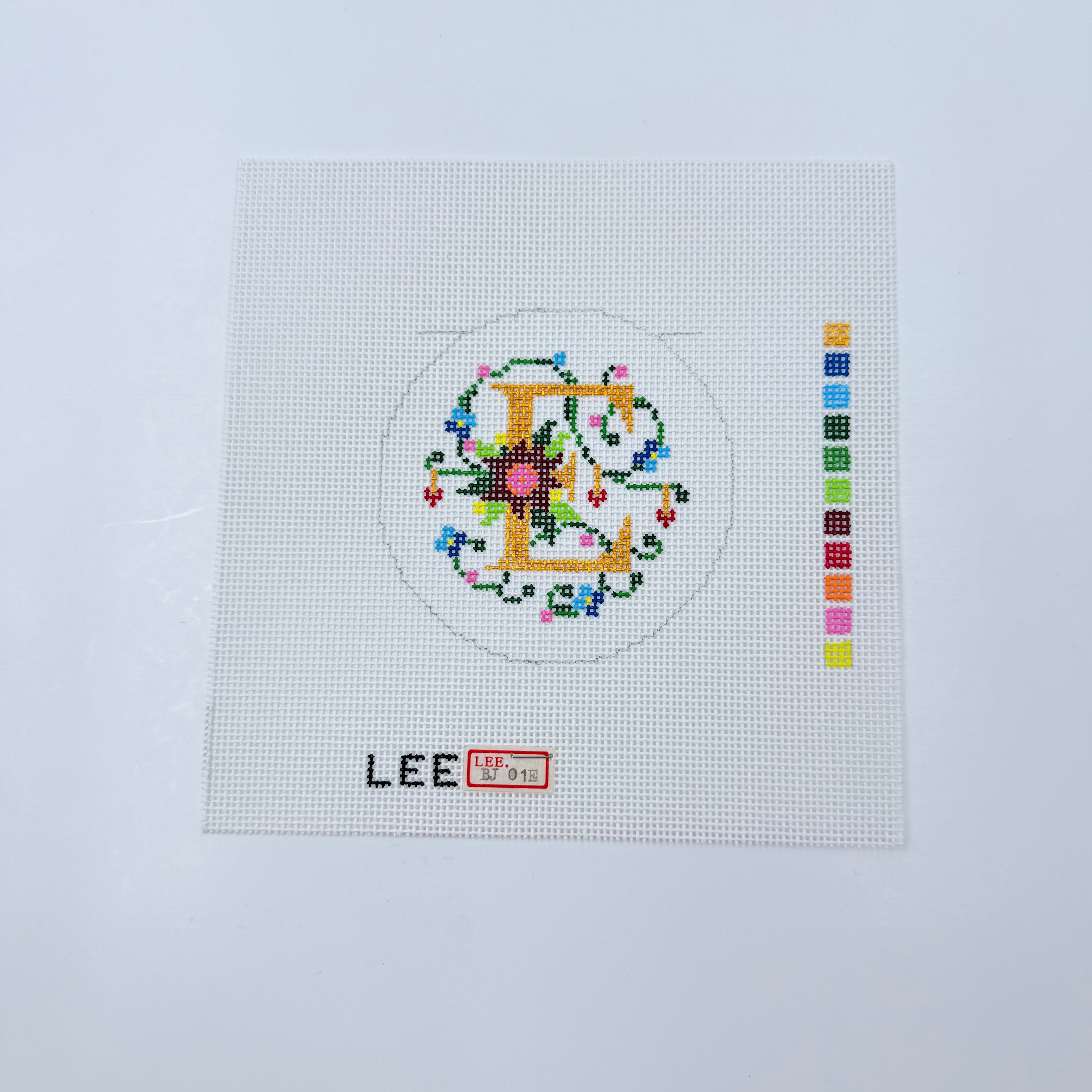 Floral Letter 3" Round Canvas - KC Needlepoint