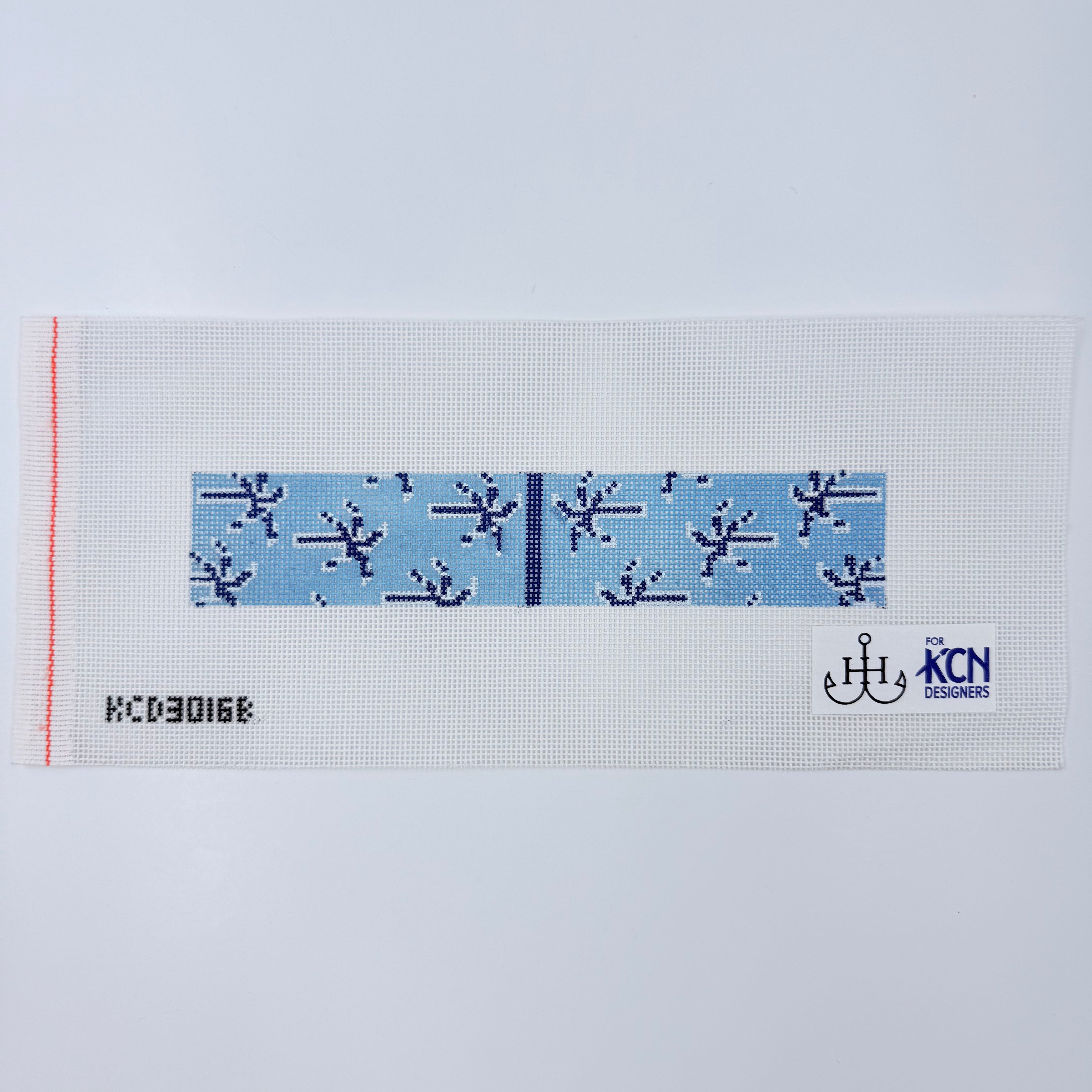 Blue Palm Key Fob Canvas - KC Needlepoint