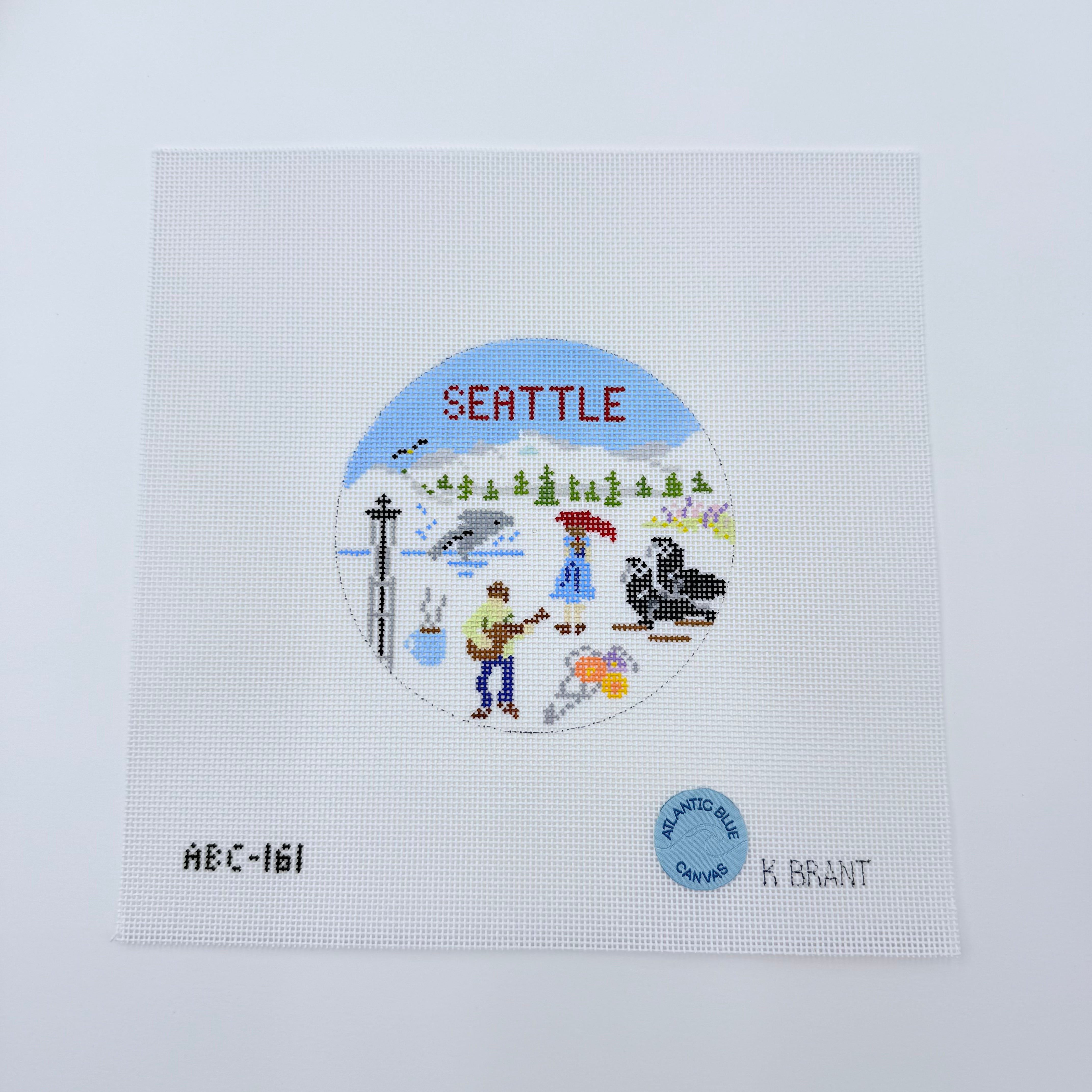 Seattle Travel Round Canvas - KC Needlepoint