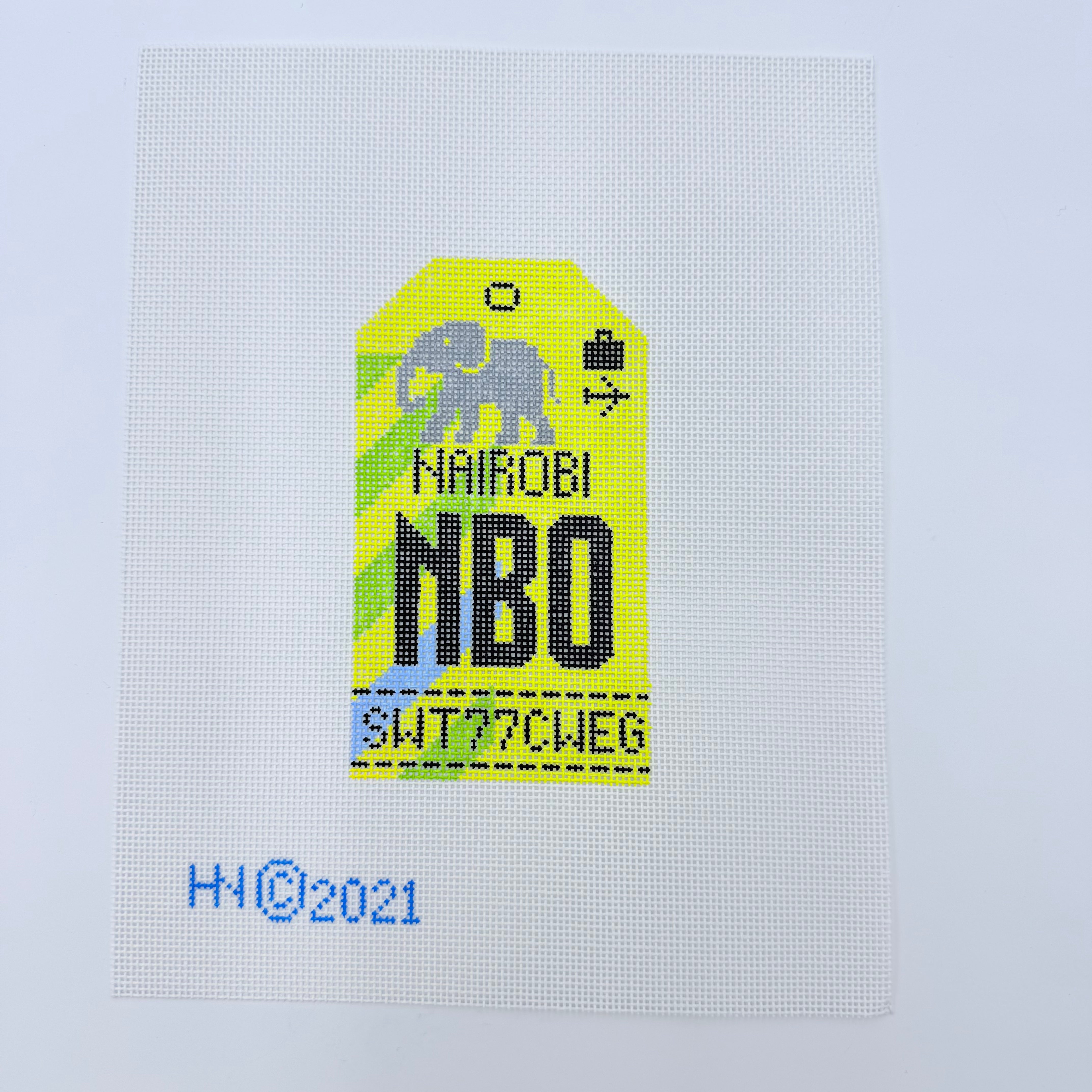 Nairobi Vintage Travel Tag Canvas - KC Needlepoint