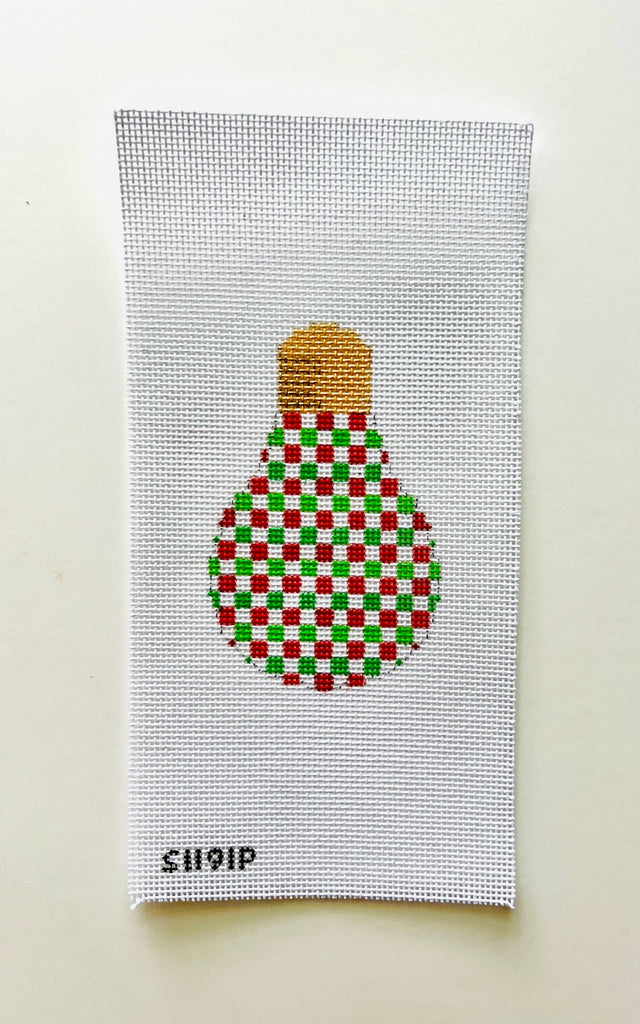 Red and Green Check Light Bulb Canvas - KC Needlepoint