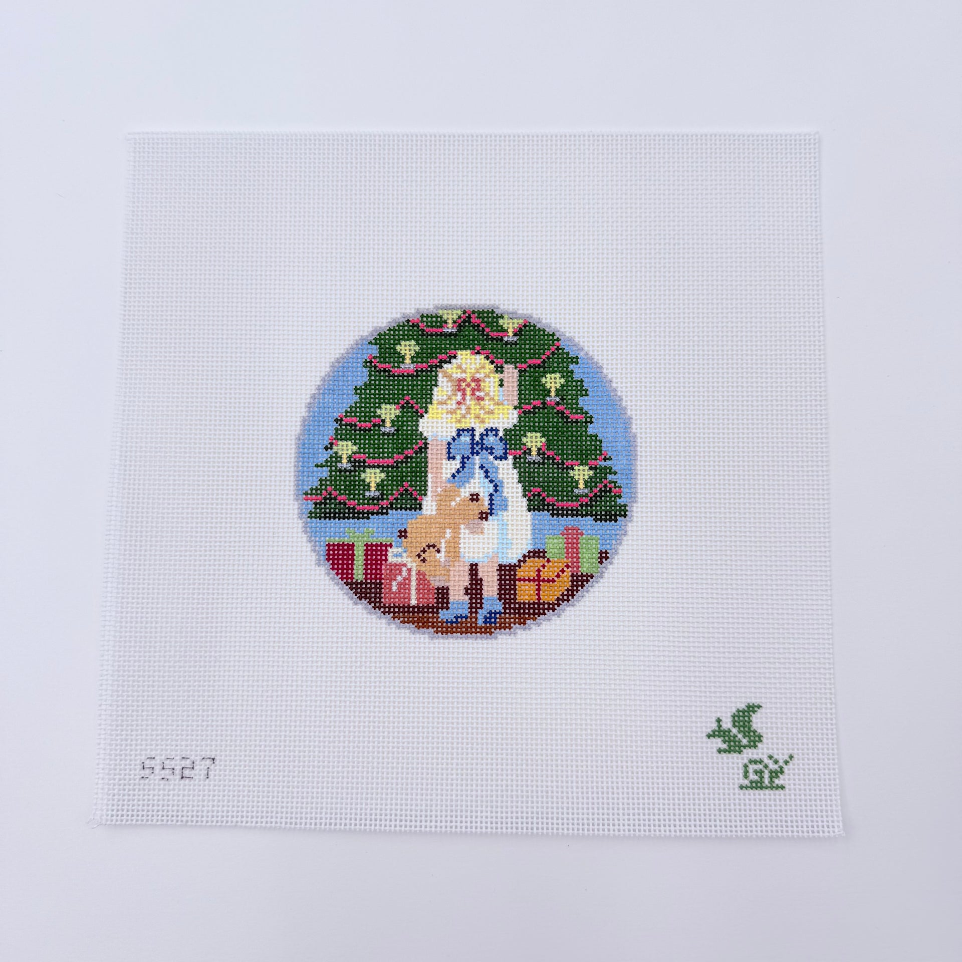 girls in white dresses with blue satin sashes Girl in White Dress with Blue Satin Sash Canvas – KC Needlepoint