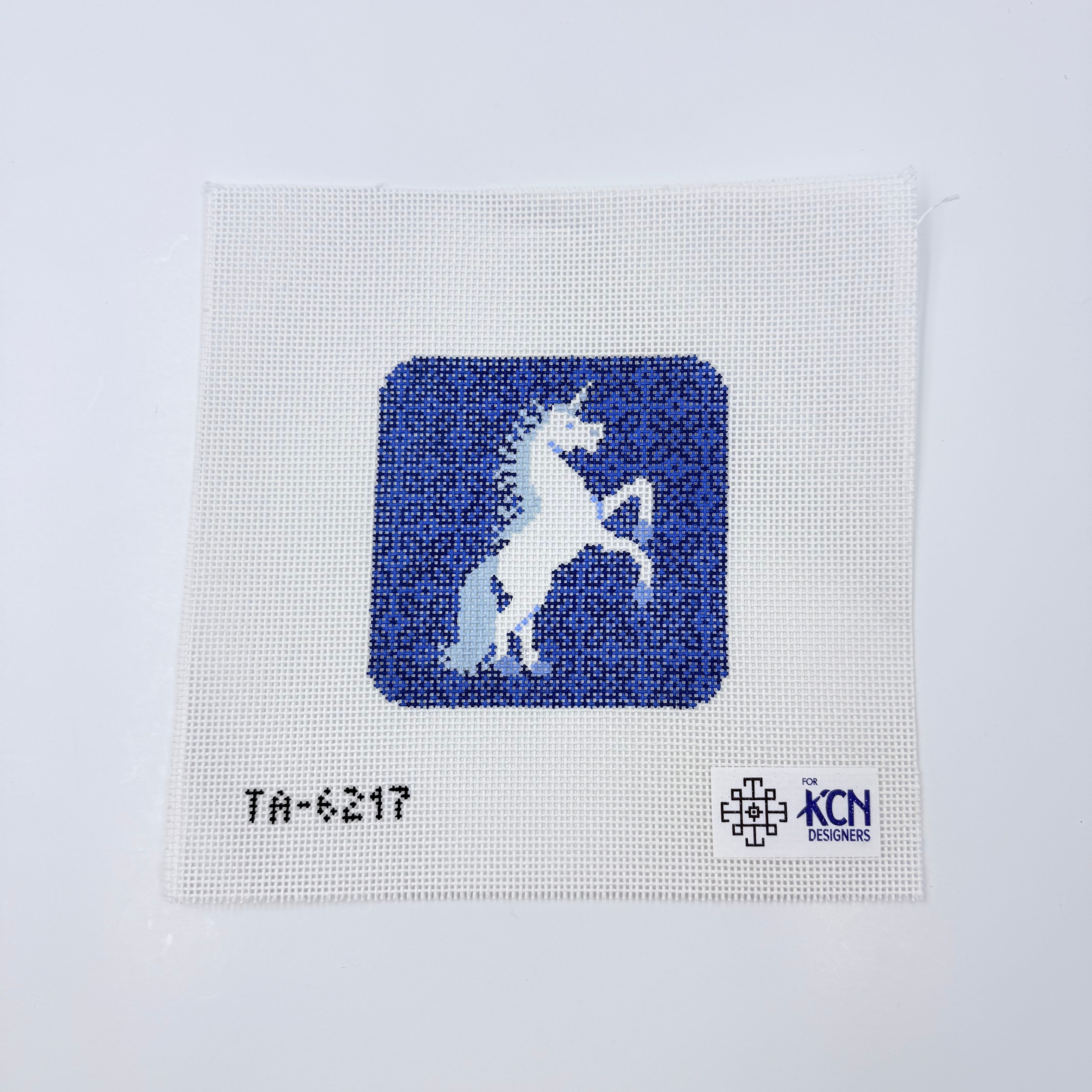 White Unicorn Square Needlepoint Canvas - KC Needlepoint
