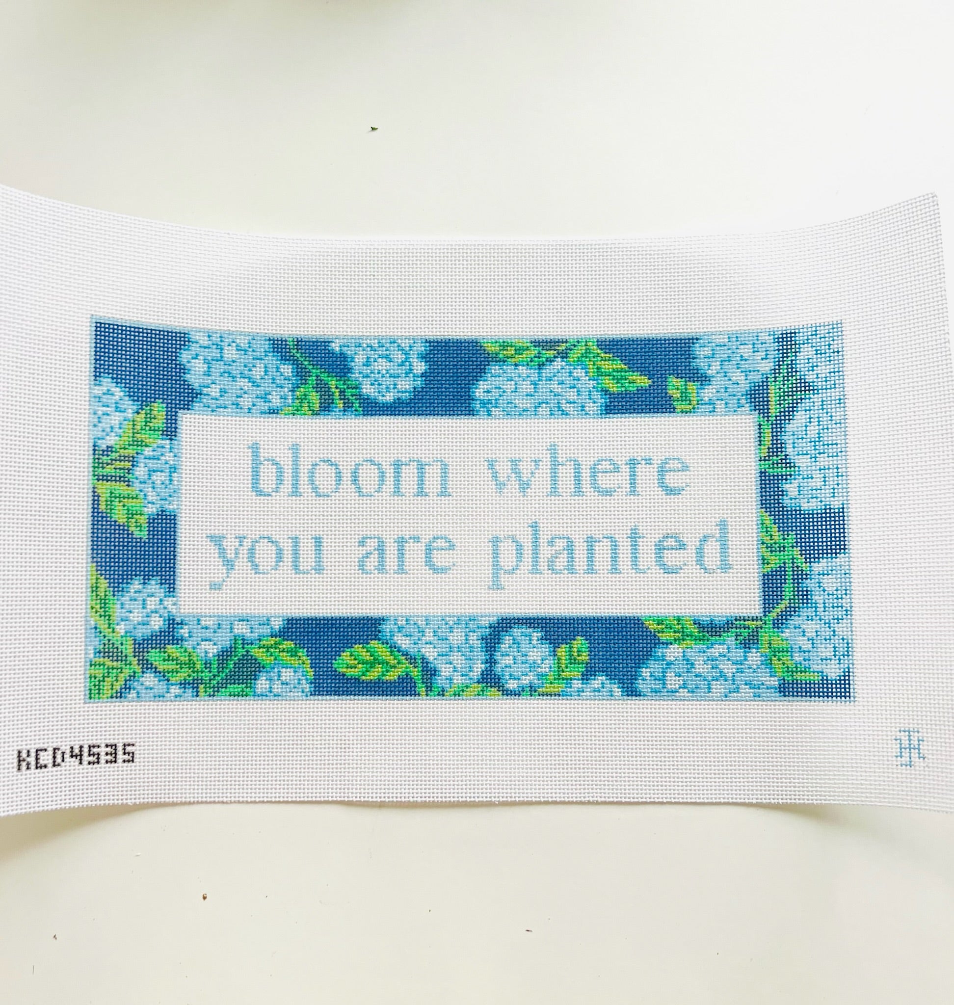 Bloom Where You Are Planted Blue Canvas - KC Needlepoint