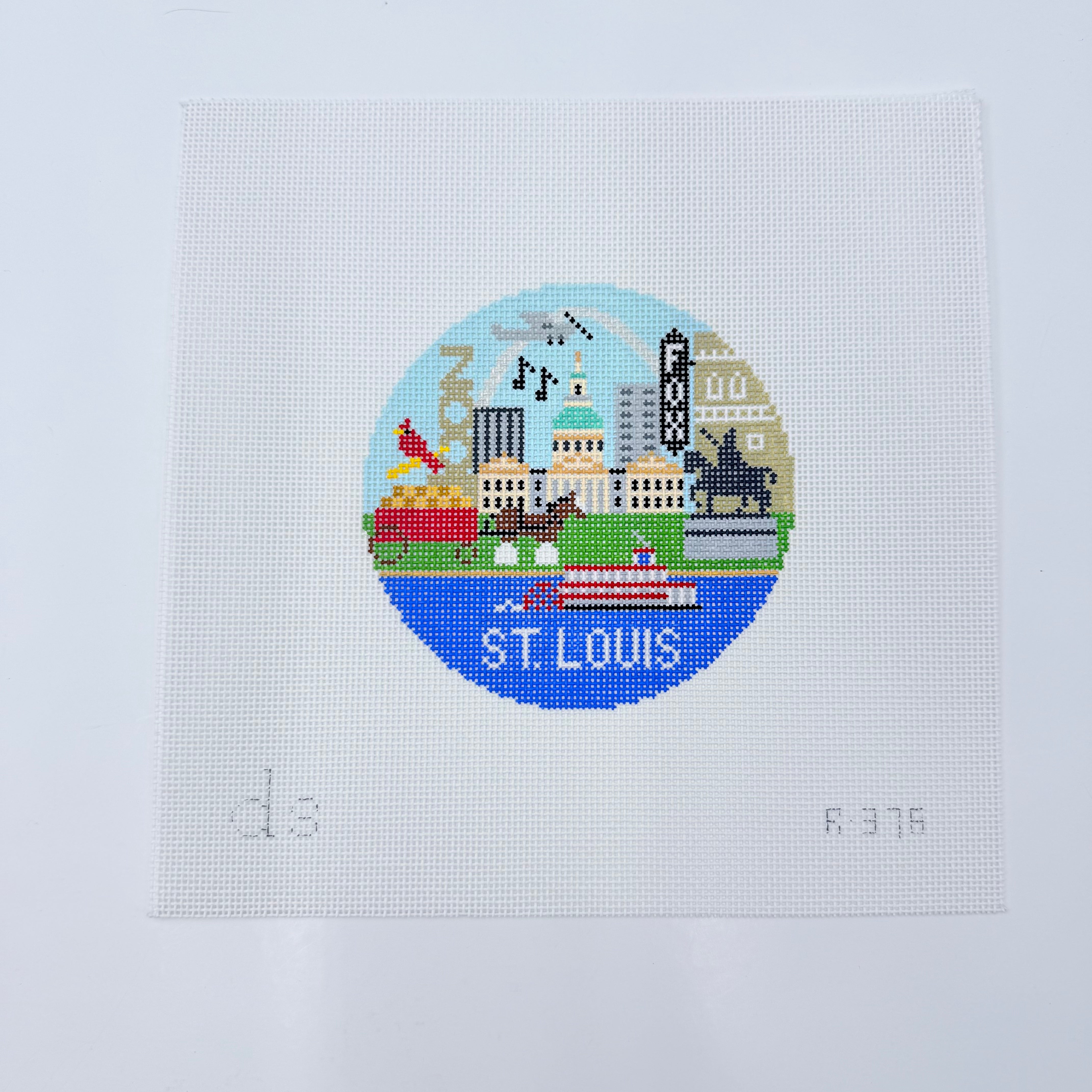 St. Louis Travel Round Needlepoint Canvas - KC Needlepoint