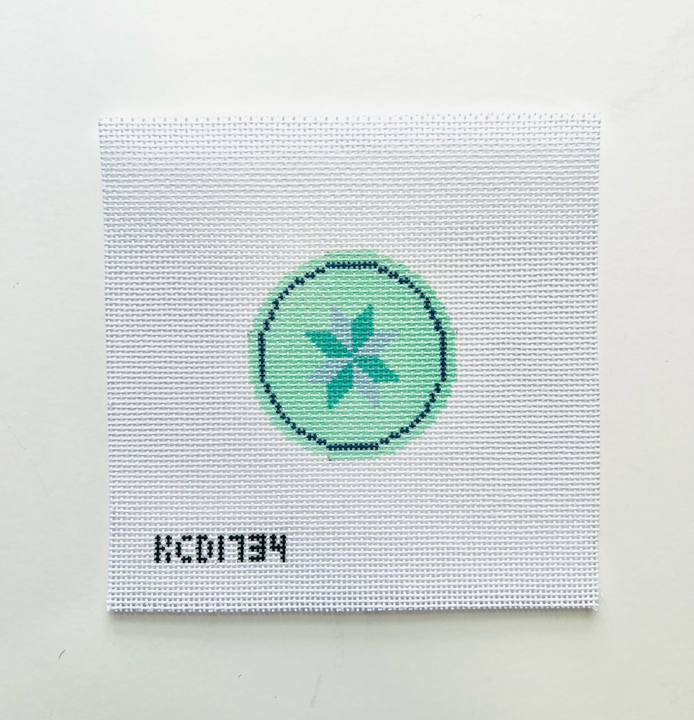 Blue and Green Star on Green Canvas - KC Needlepoint