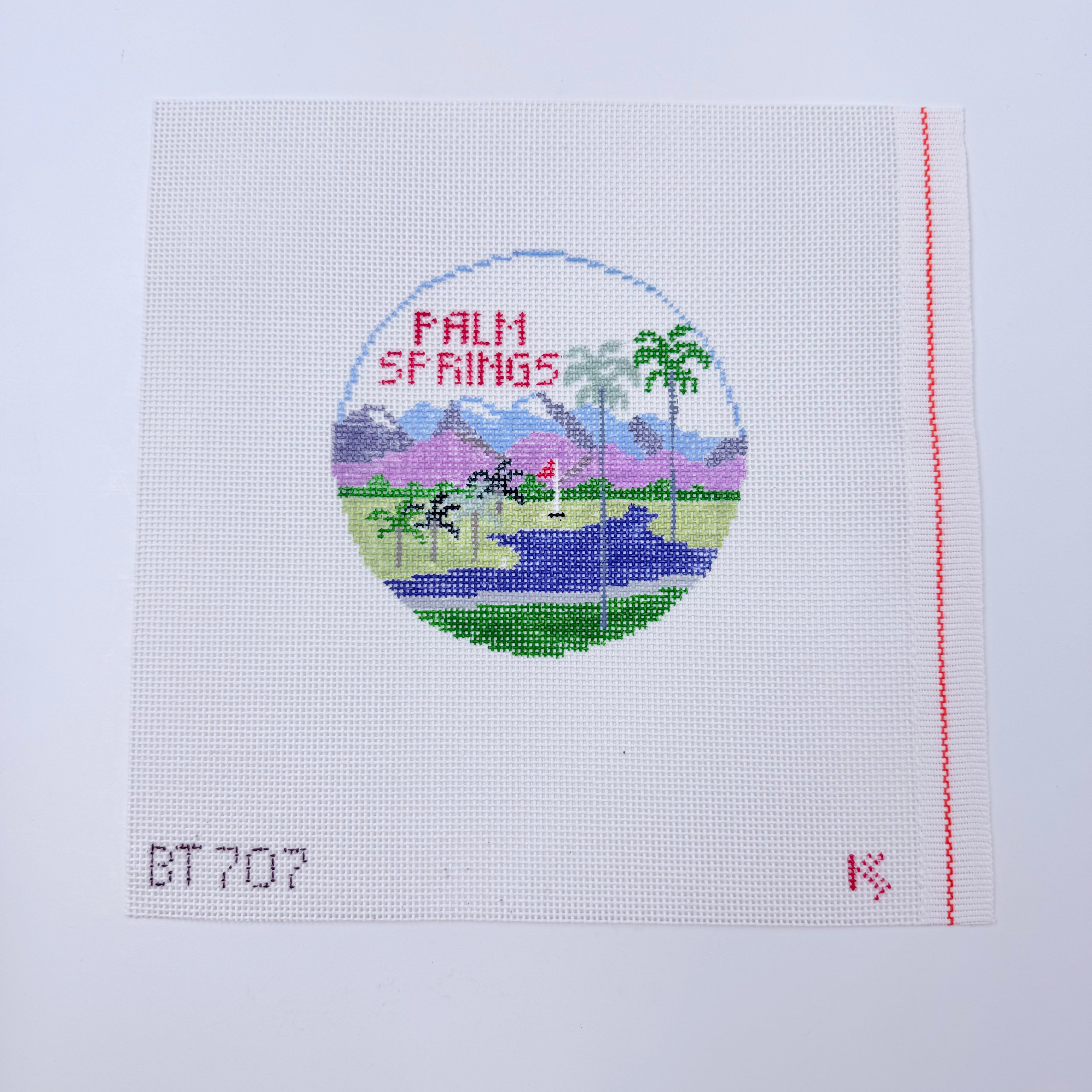 Palm Springs Travel Round Canvas - KC Needlepoint