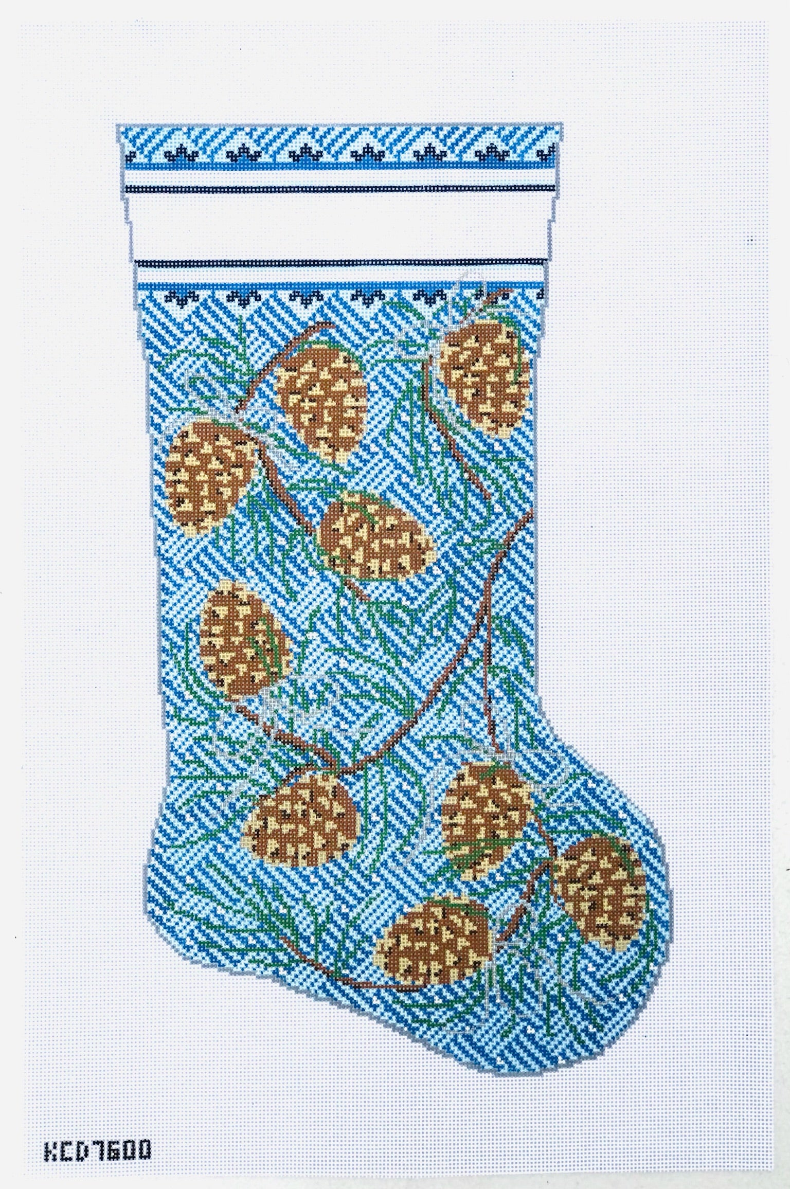 Pinecones on Jennie Stocking Canvas - KC Needlepoint