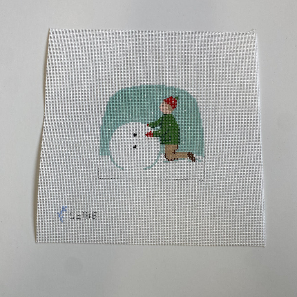 Winter Village Boy Making Snowman Canvas - KC Needlepoint