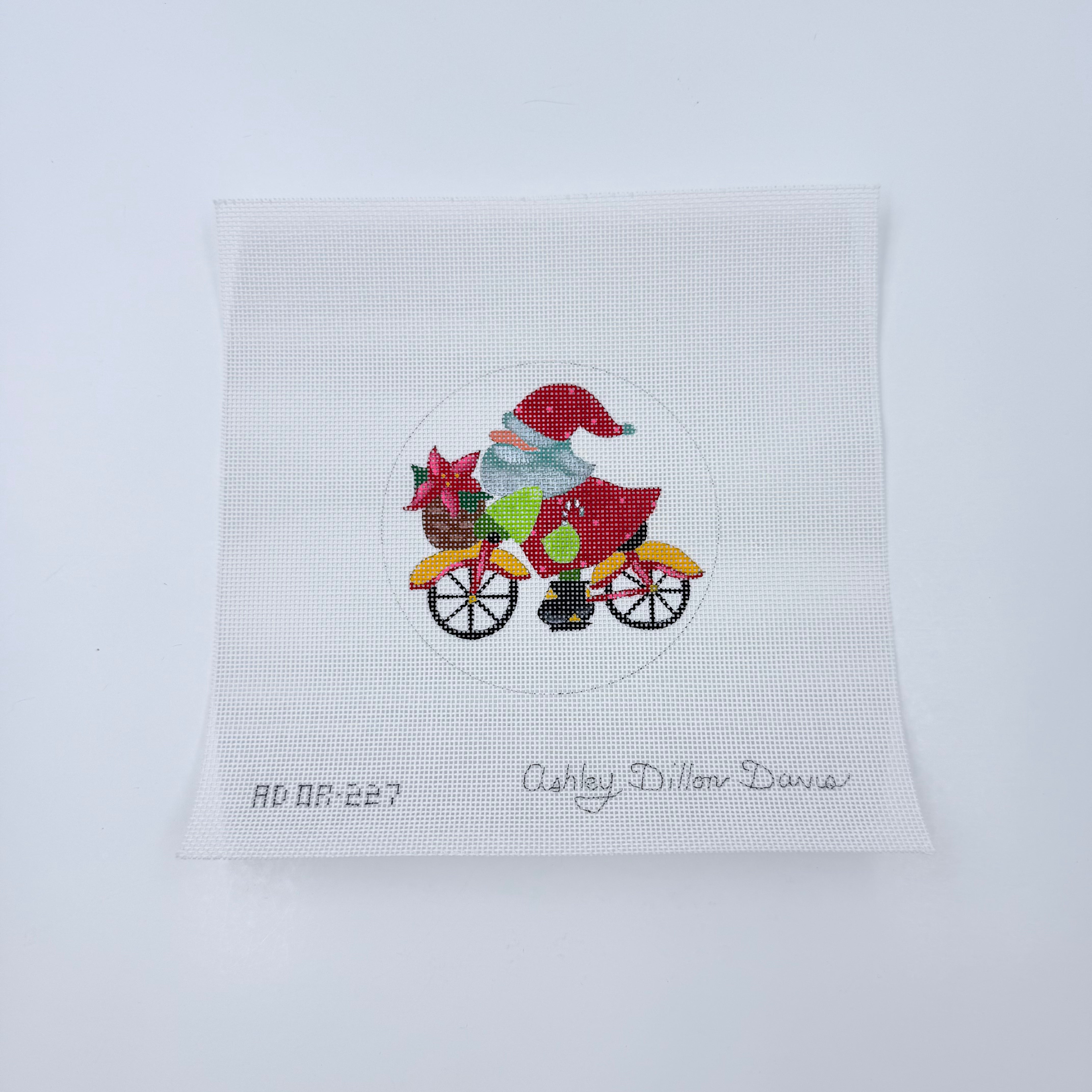 Santa's Biking Round Canvas - KC Needlepoint