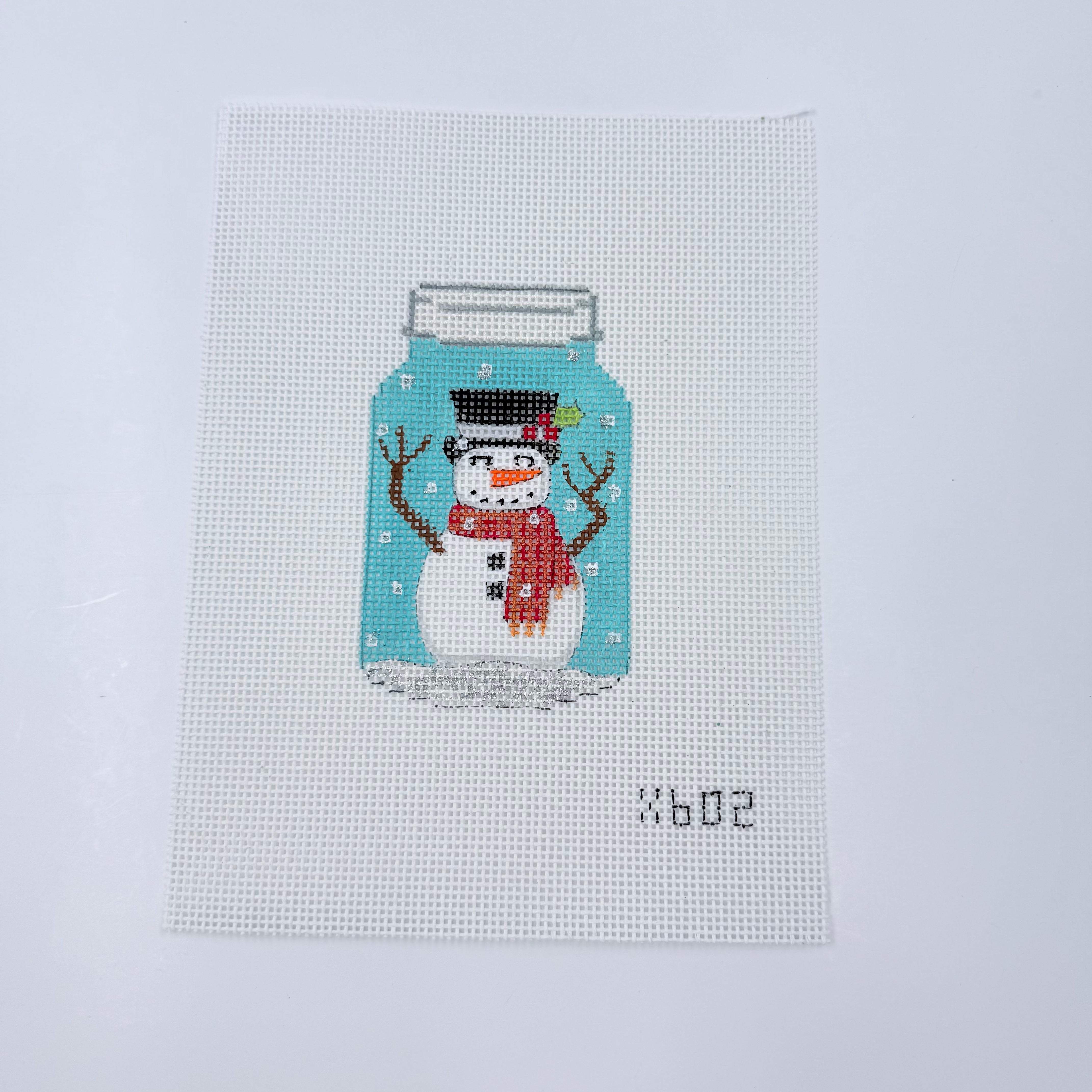 Snowman Mason Jar Canvas - KC Needlepoint