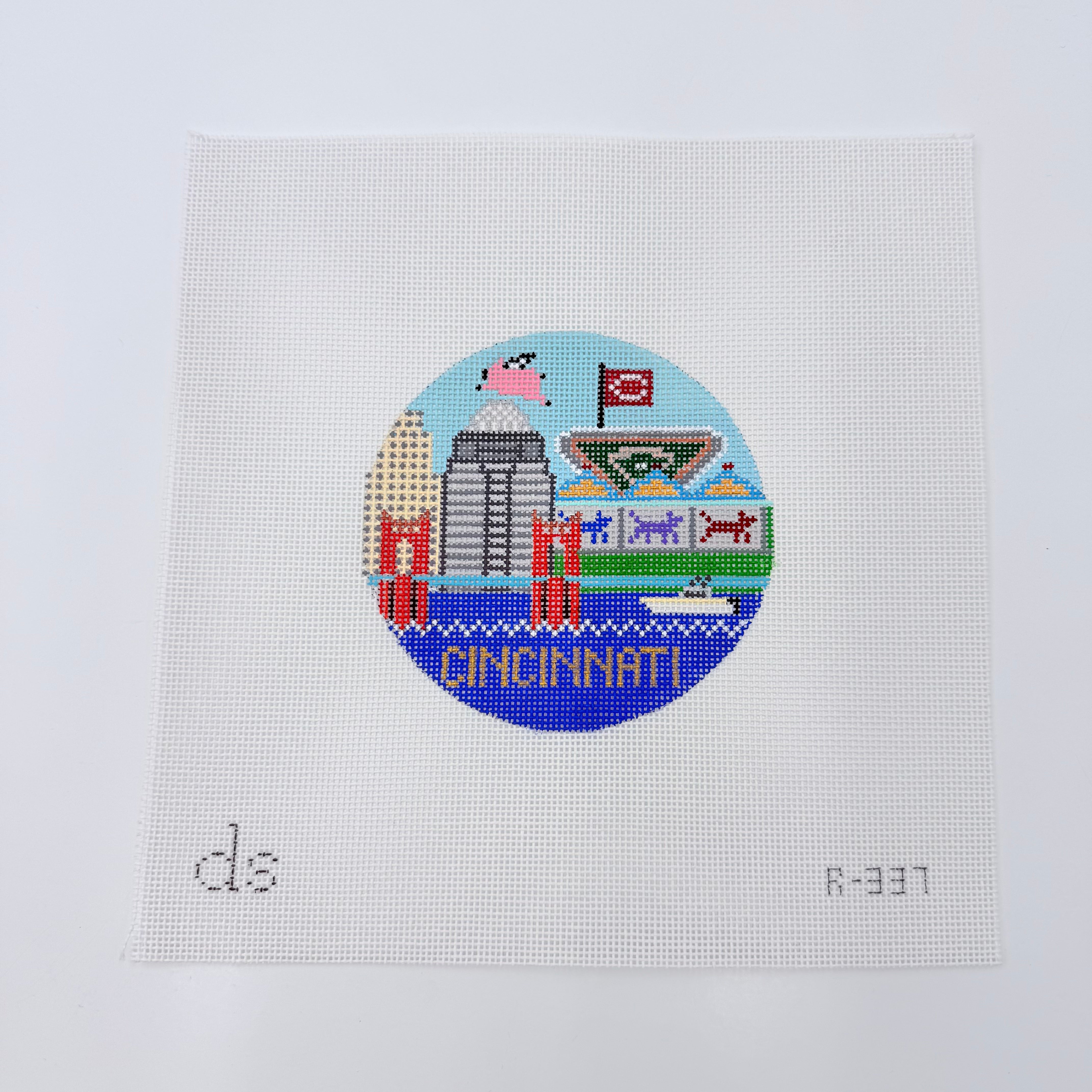 Cincinnati Travel Round Canvas - KC Needlepoint
