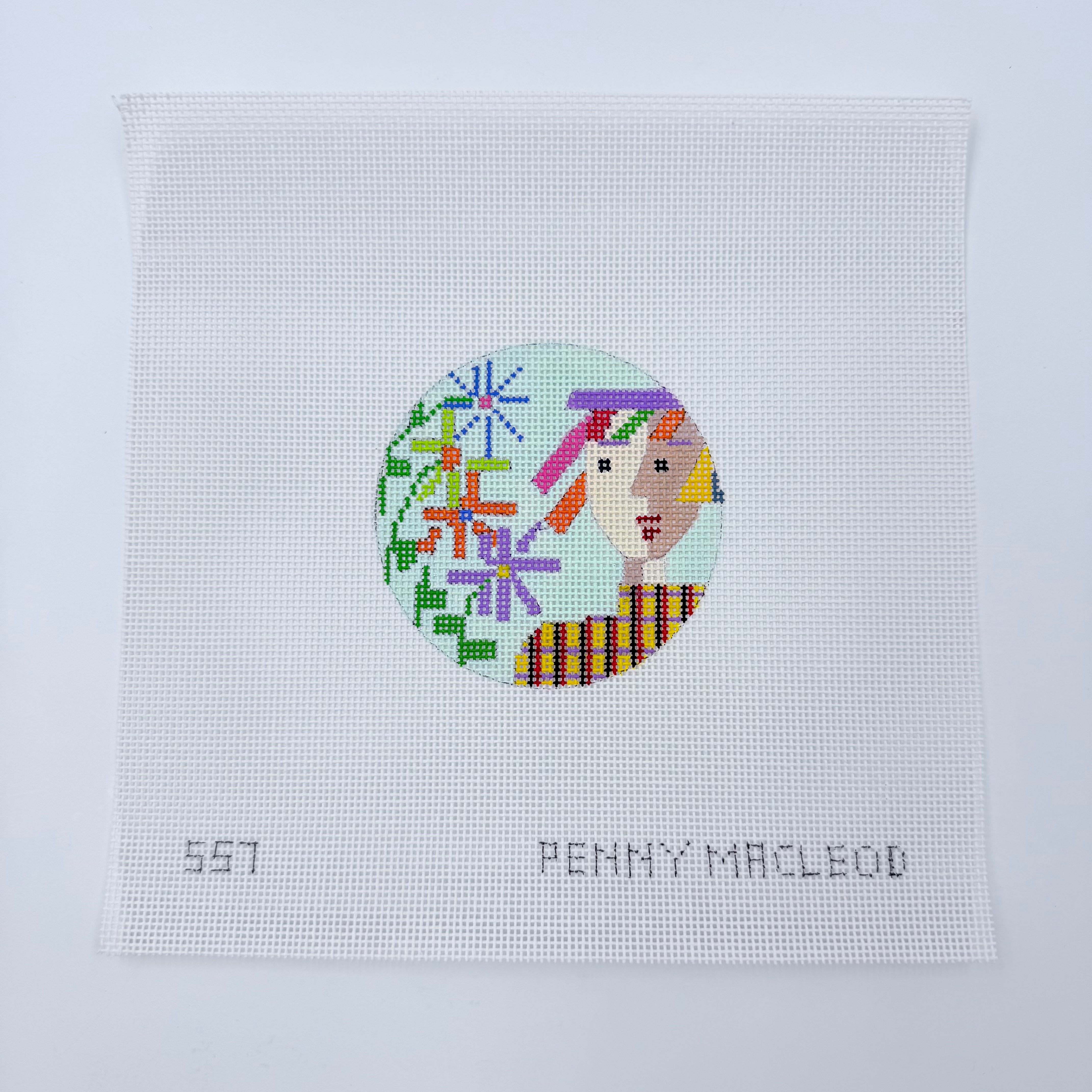 Face and Flowers Round Canvas - KC Needlepoint