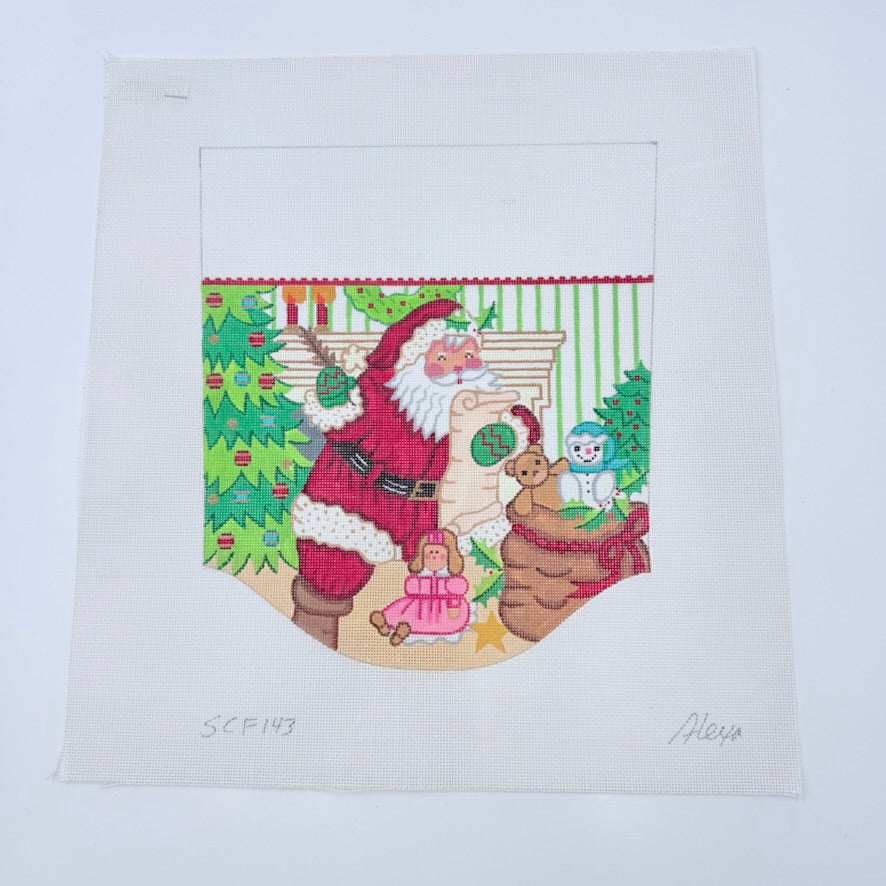 Santa with List Stocking Cuff Canvas - KC Needlepoint