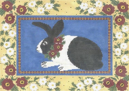 Floral Framed Bunny Needlepoint Canvas - KC Needlepoint