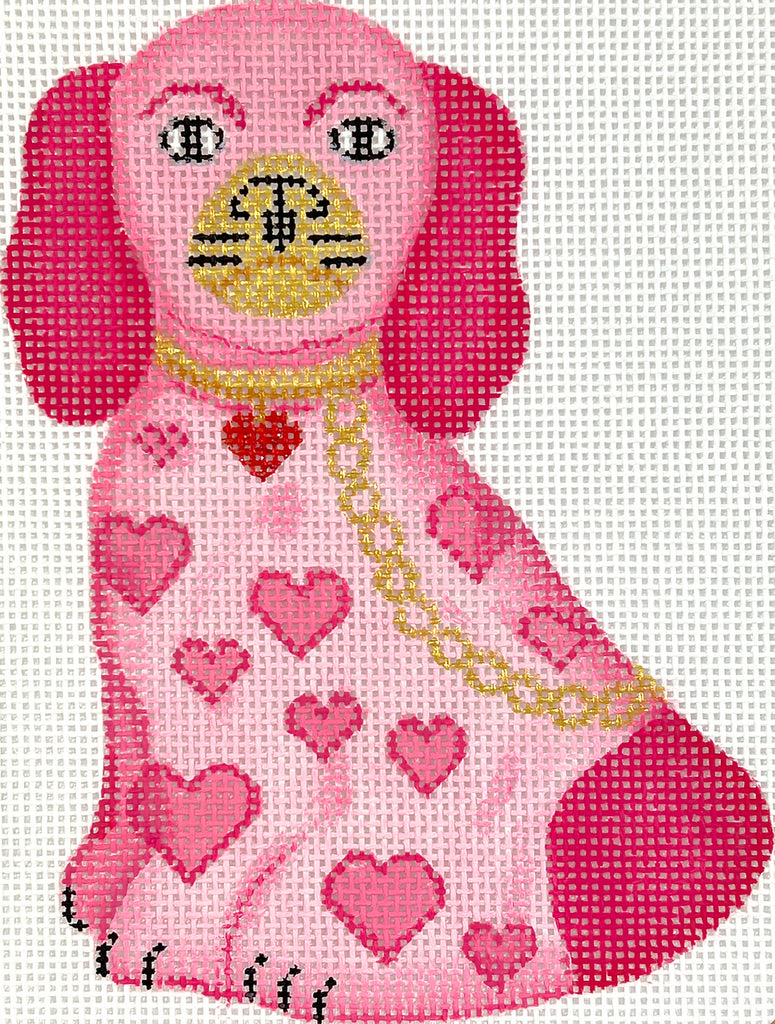 Pink Mini Staffordshire Dog Needlepoint Canvas - KC Needlepoint