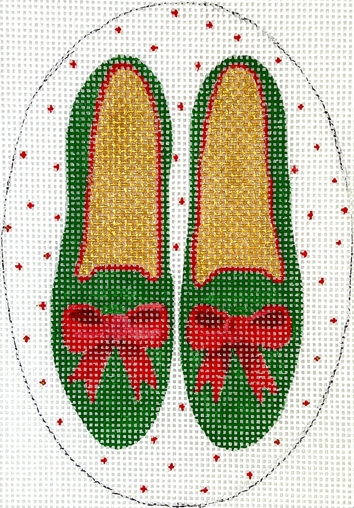 Green Shoes with Red Bows Canvas - KC Needlepoint