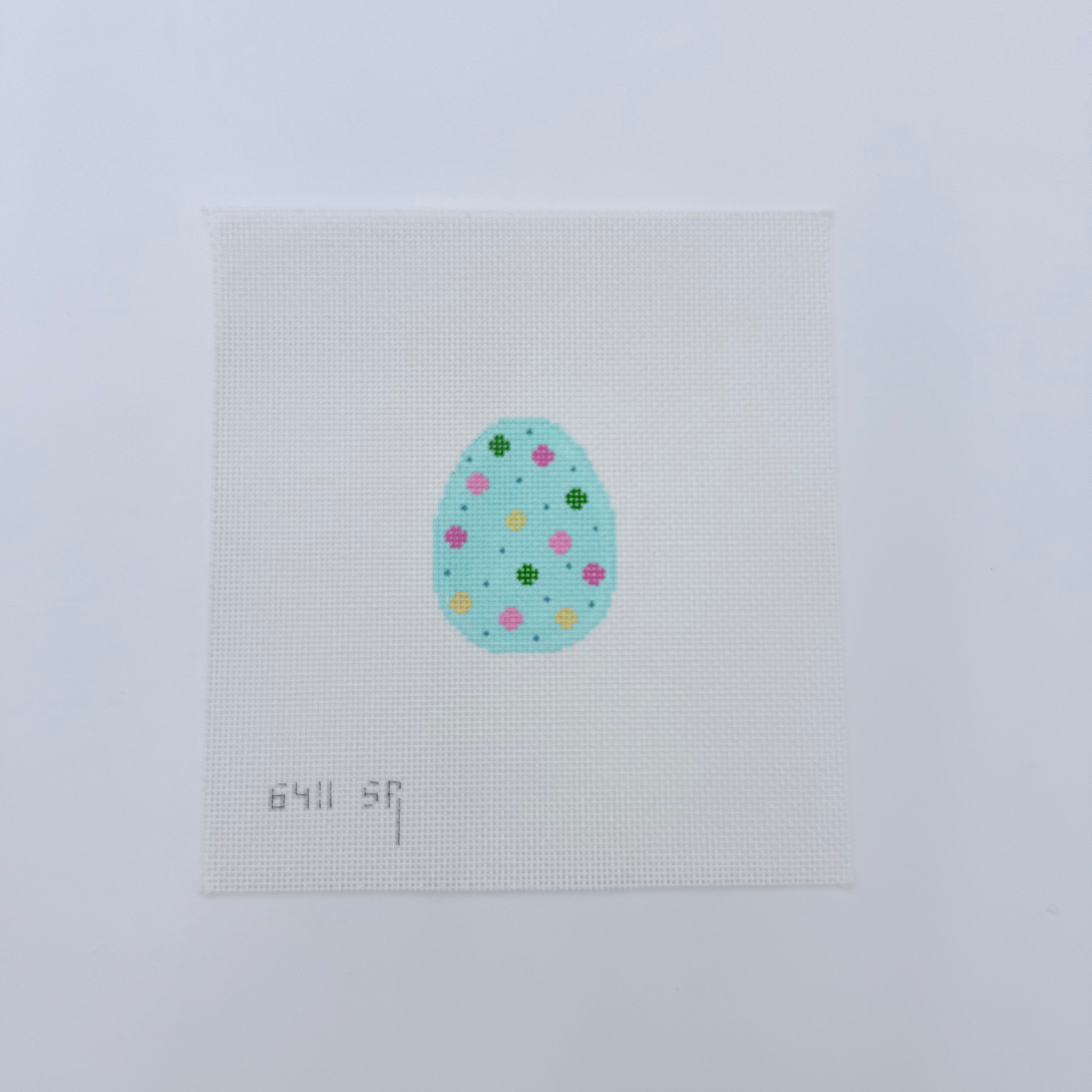 Blue Polka Dotted Egg Canvas - KC Needlepoint