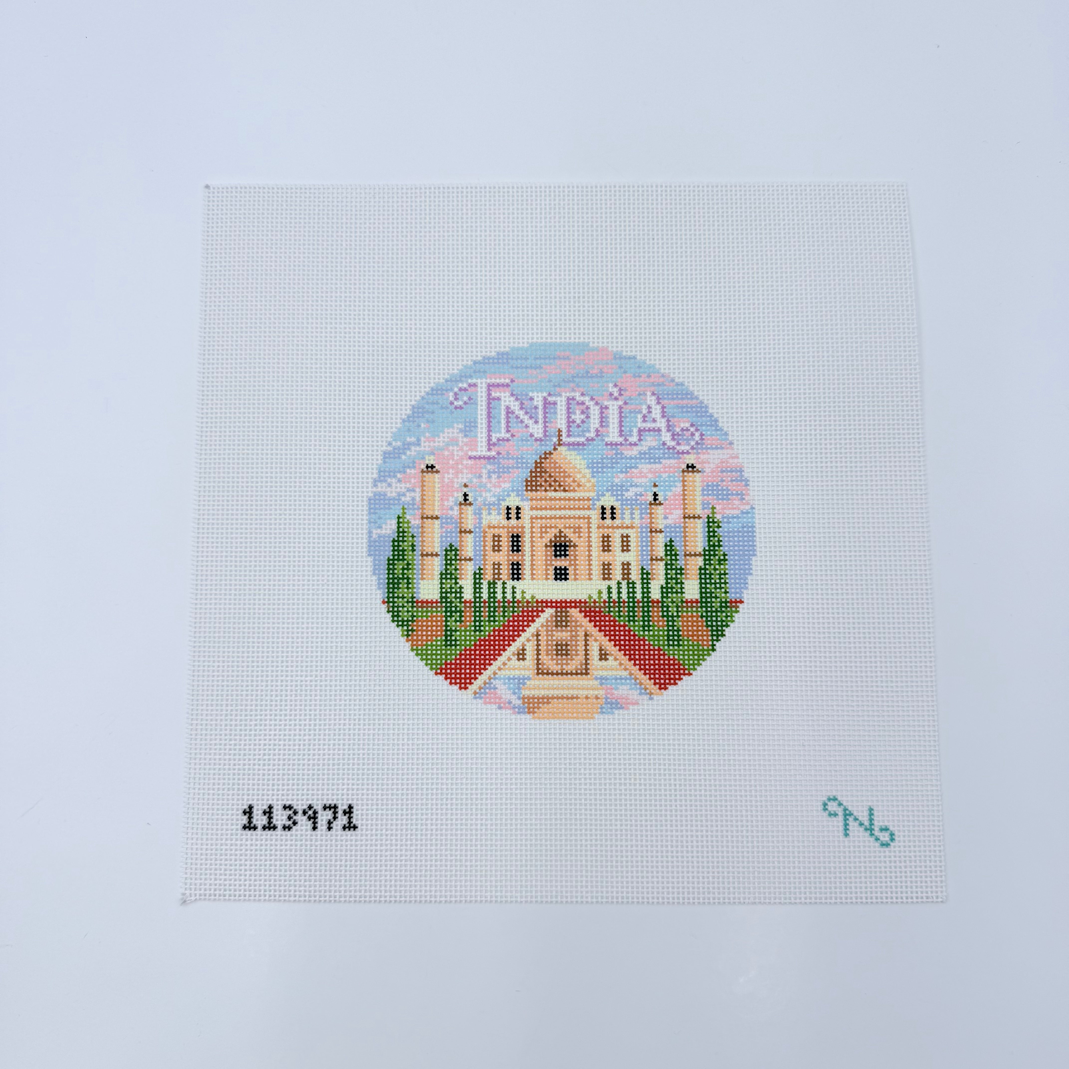 India Travel Round Canvas - KC Needlepoint