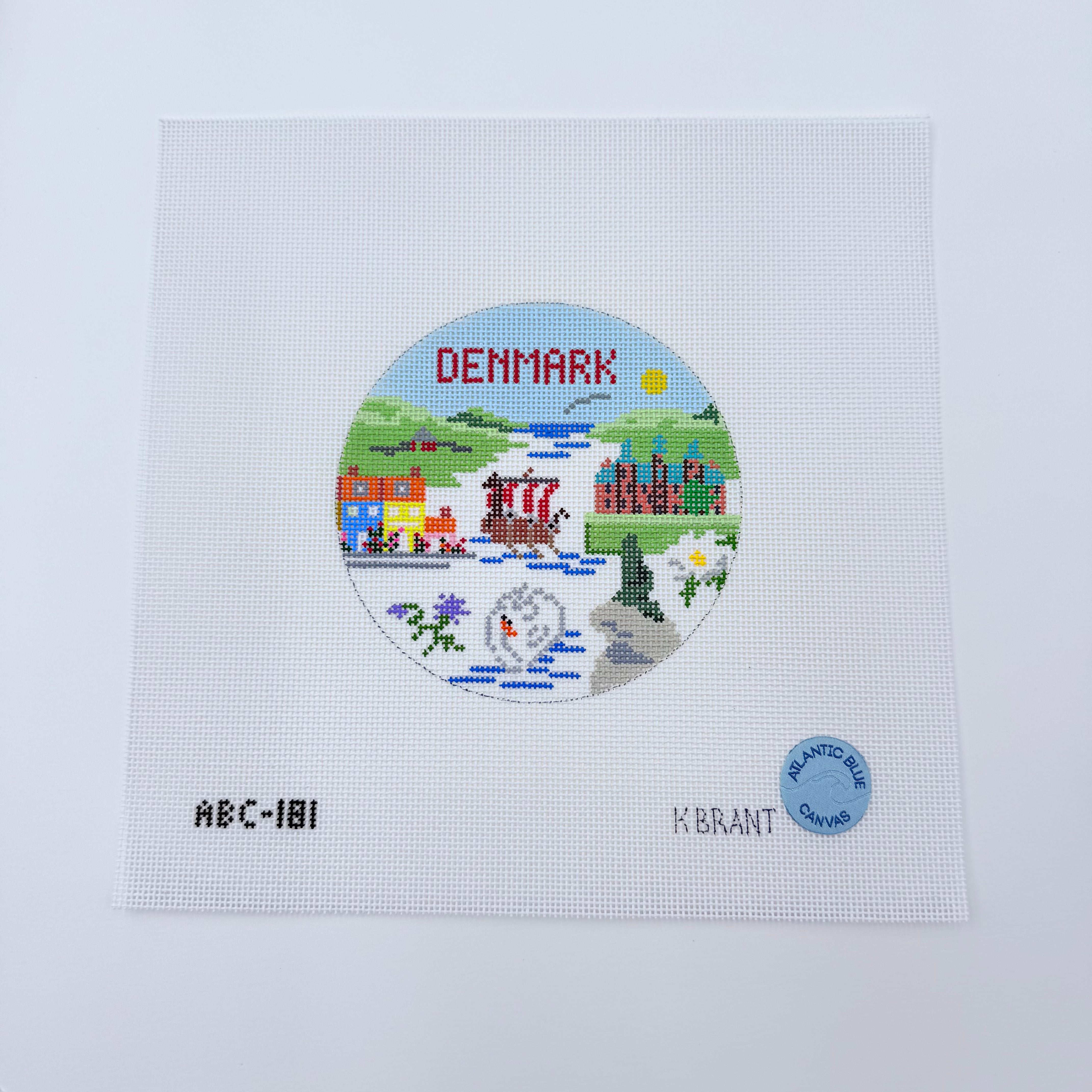 Denmark Travel Round Canvas - KC Needlepoint