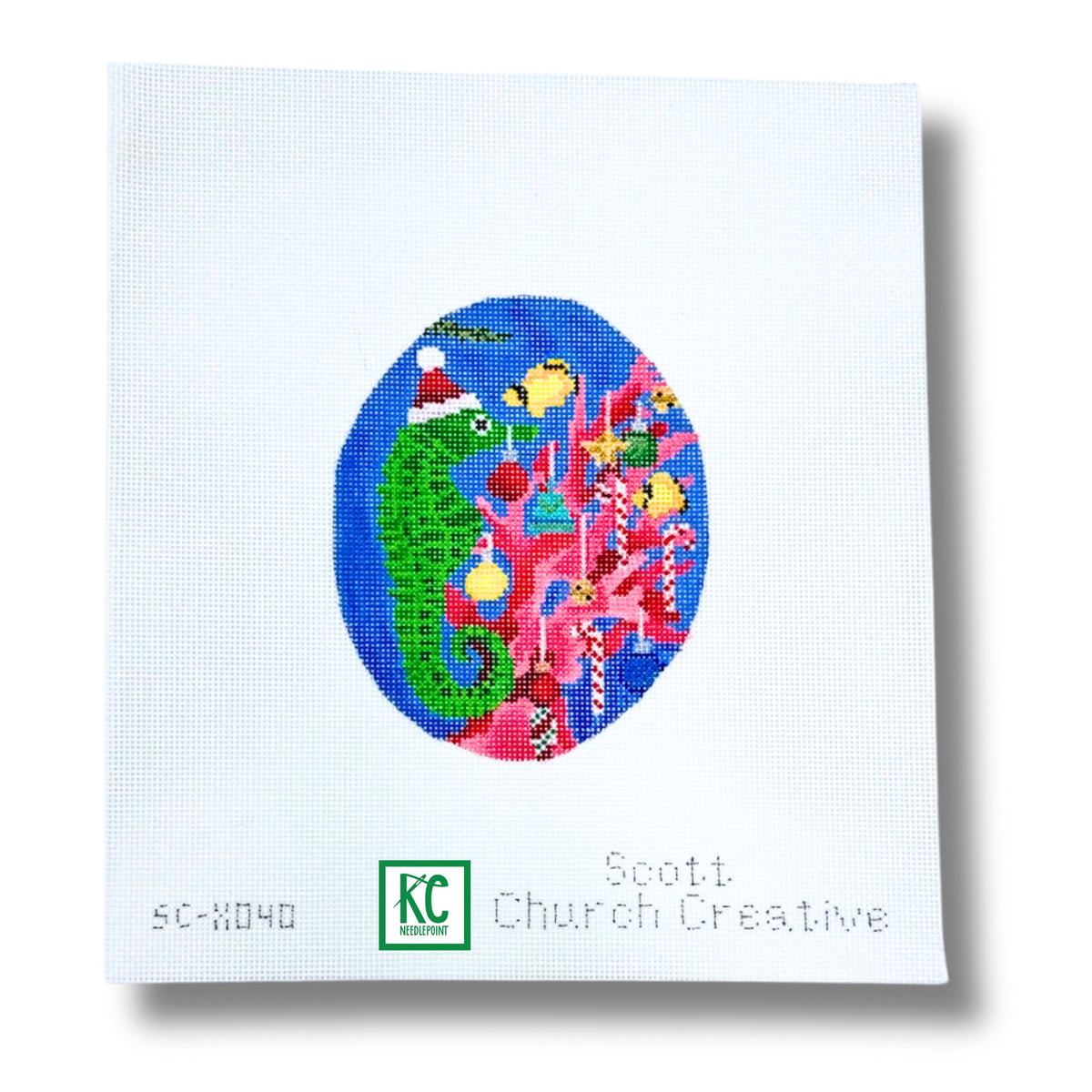 Seahorse Decorating Coral Canvas - KC Needlepoint