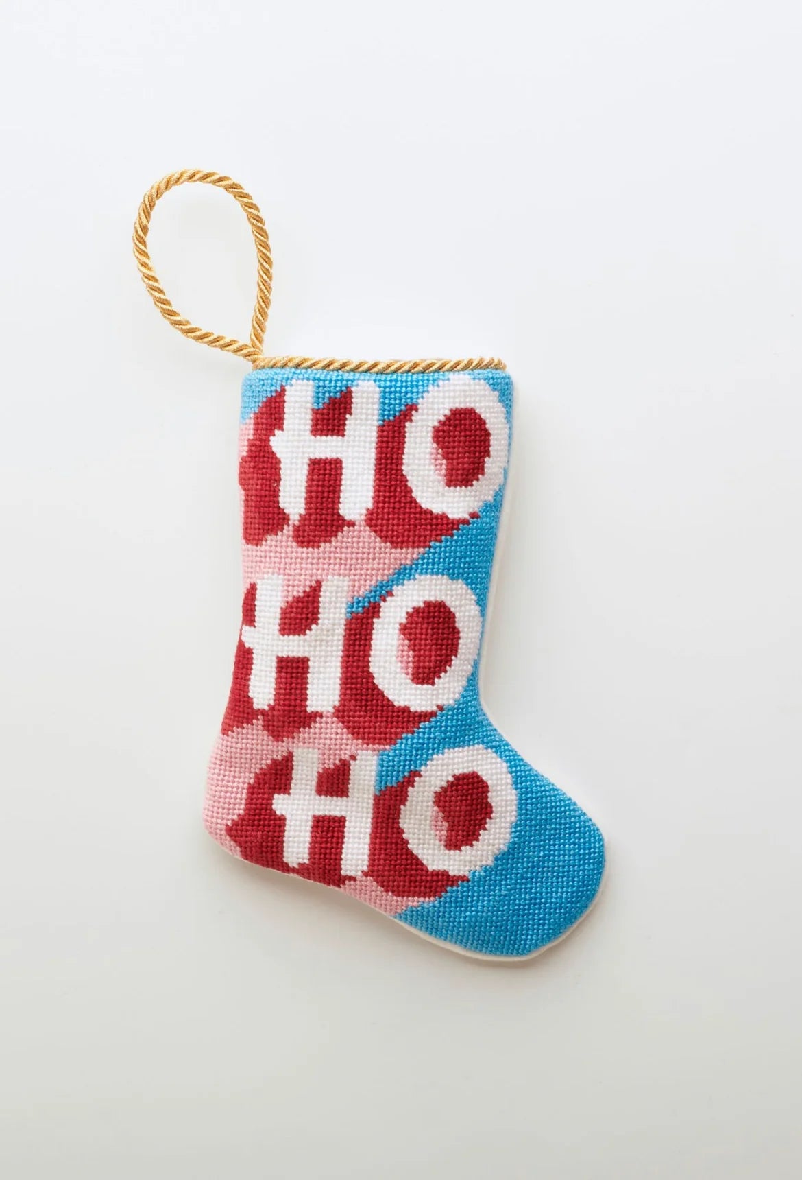 Finished Bauble Stocking: Ho Ho Ho Here We Go - KC Needlepoint