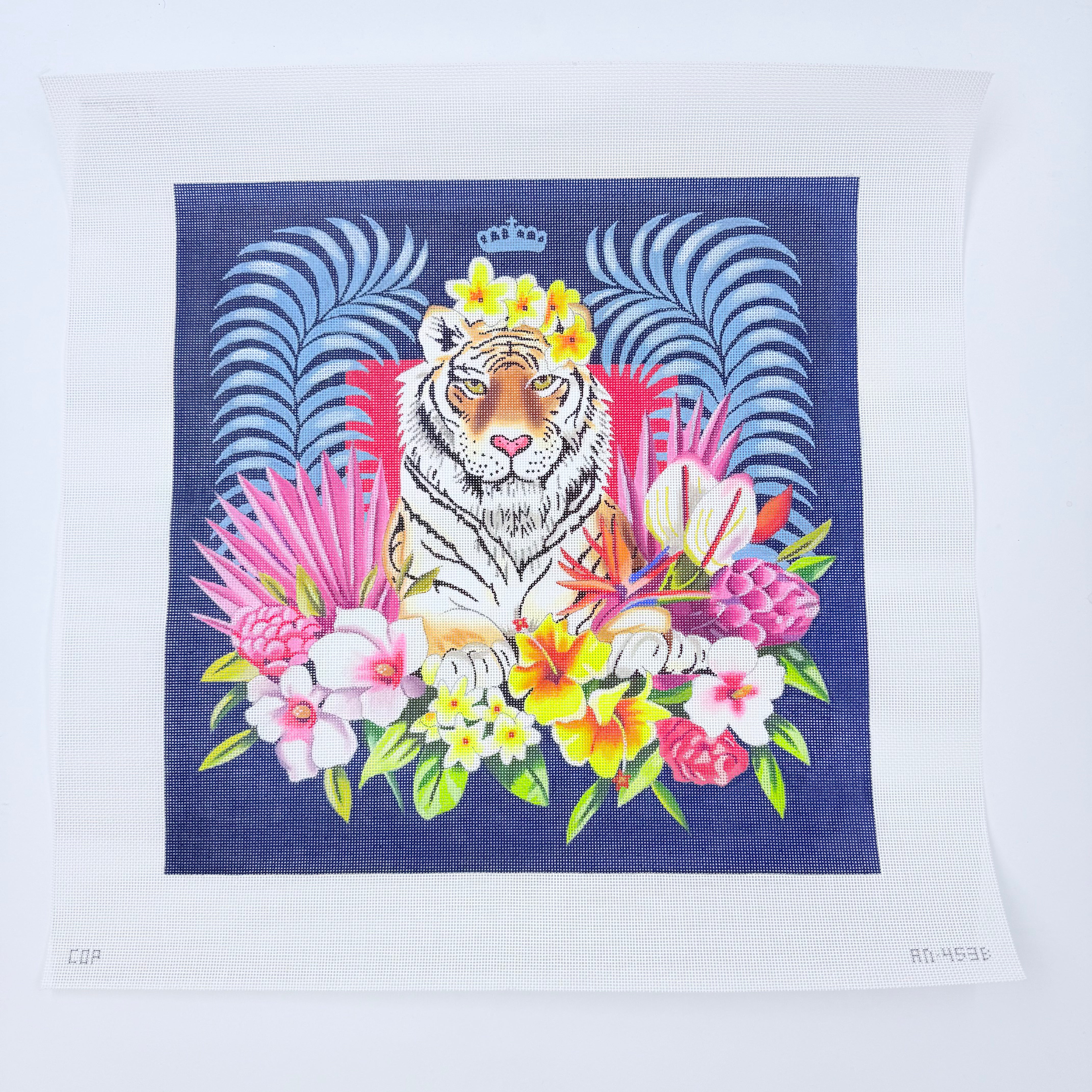 Tropical Tiger with Crown Canvas - KC Needlepoint