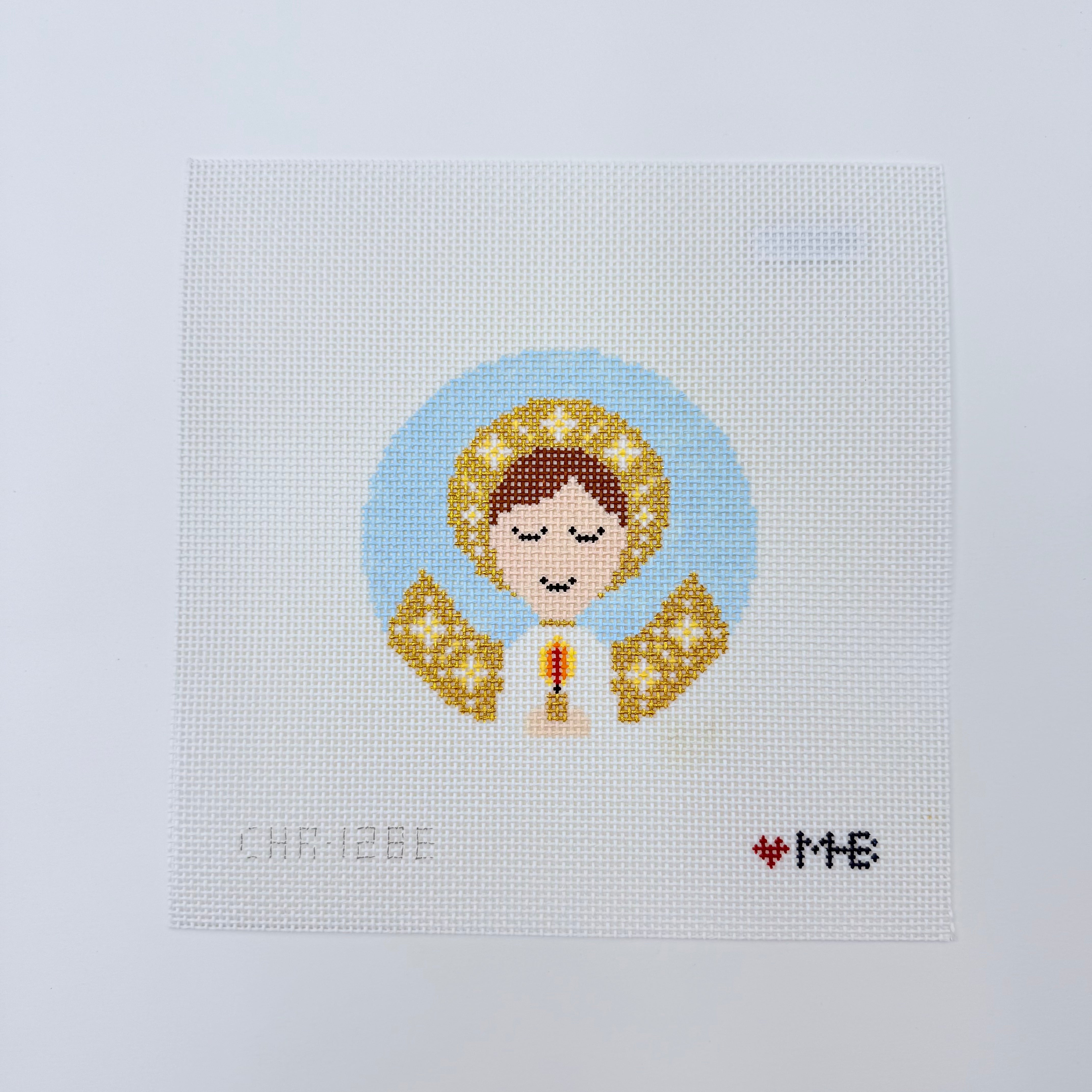Brunette Angel Boy Round Canvas - KC Needlepoint