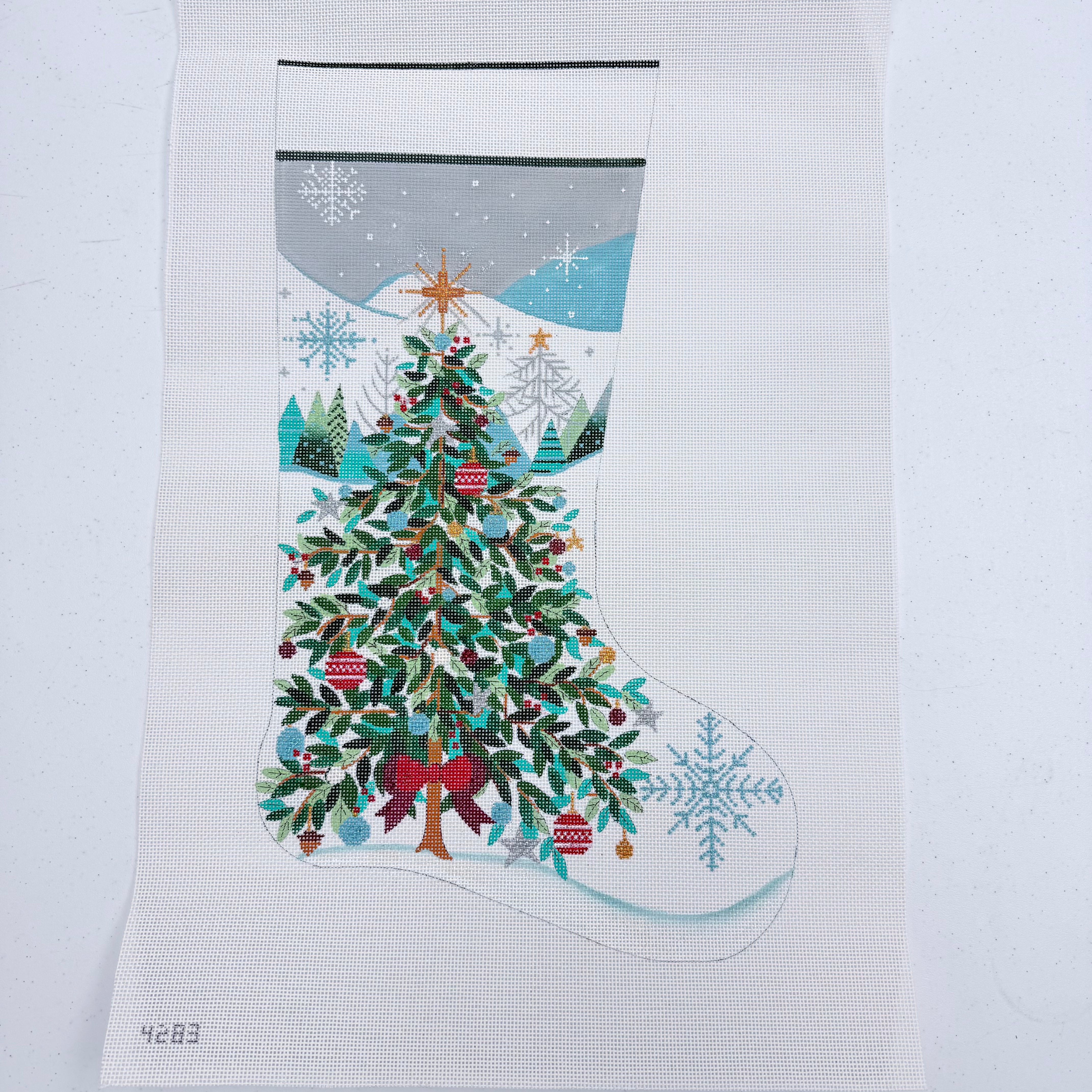 Christmas Tree with Red Bow Stocking Canvas - KC Needlepoint