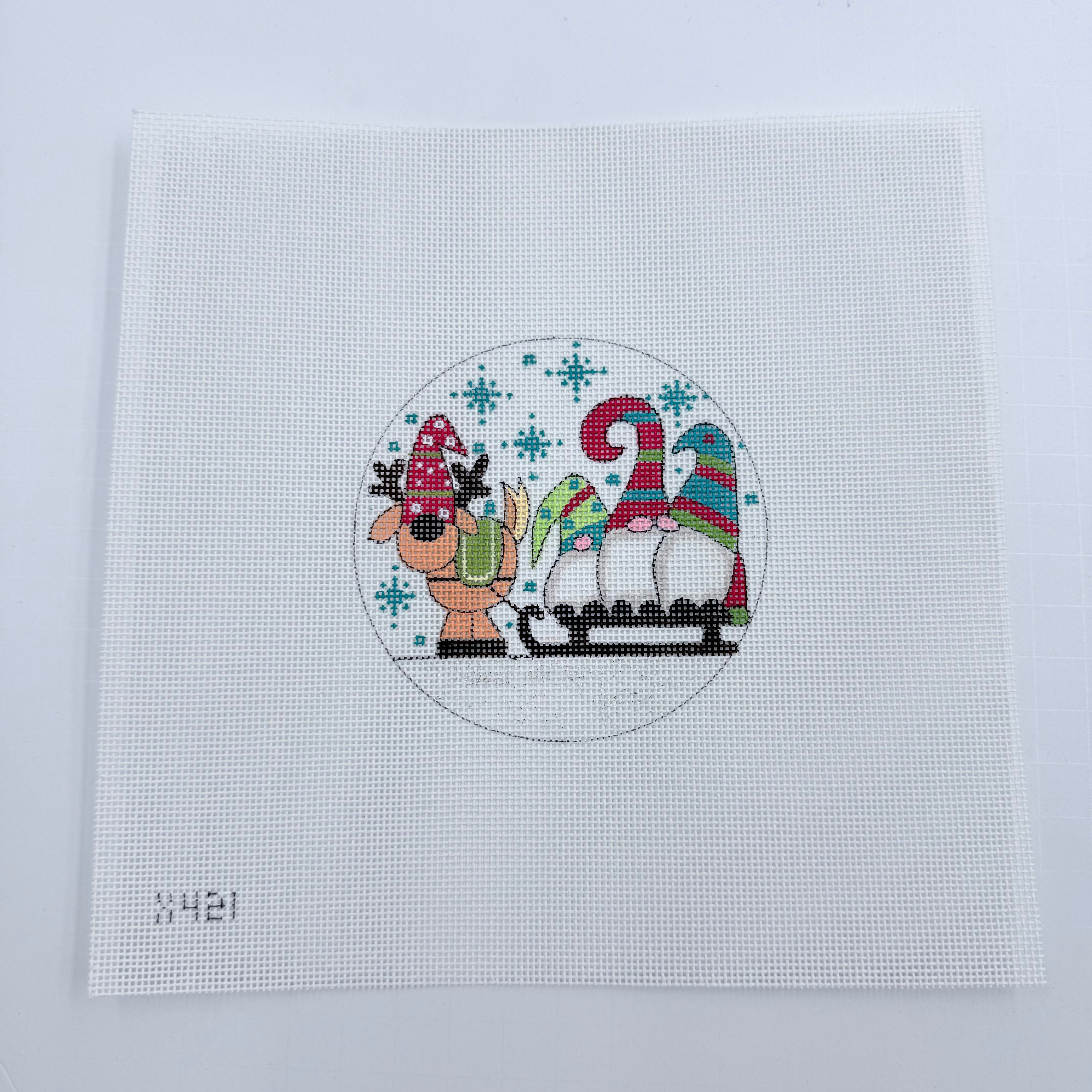 Gnomes on Sled Canvas - KC Needlepoint