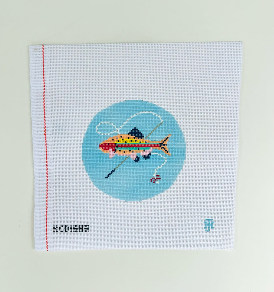 Colorful Fish and Rod Ornament Canvas - KC Needlepoint