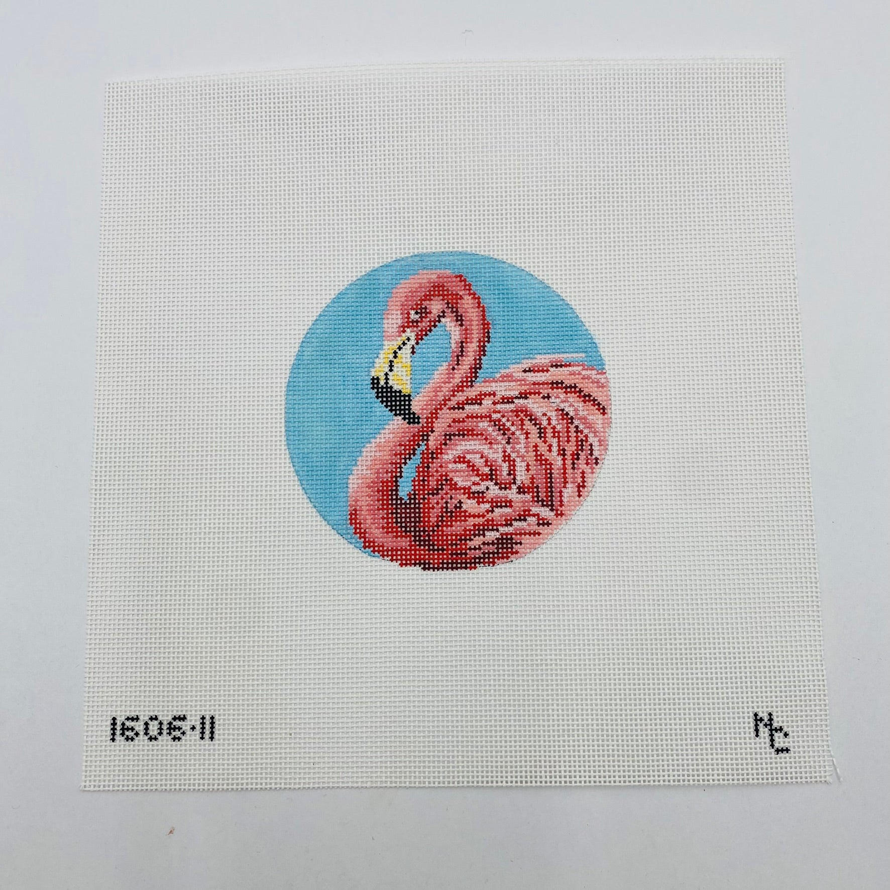 Pink Flamingo Round Canvas - KC Needlepoint
