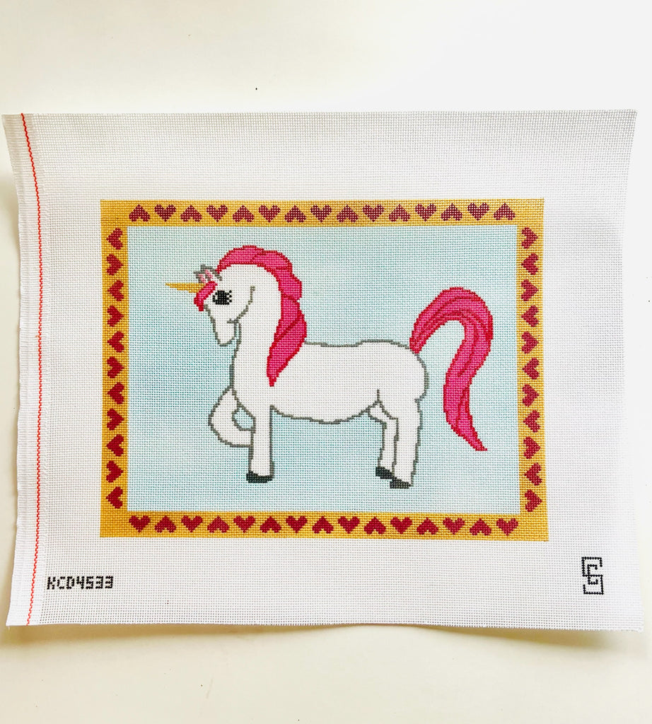 Unicorn with Heart Border Canvas KC Needlepoint