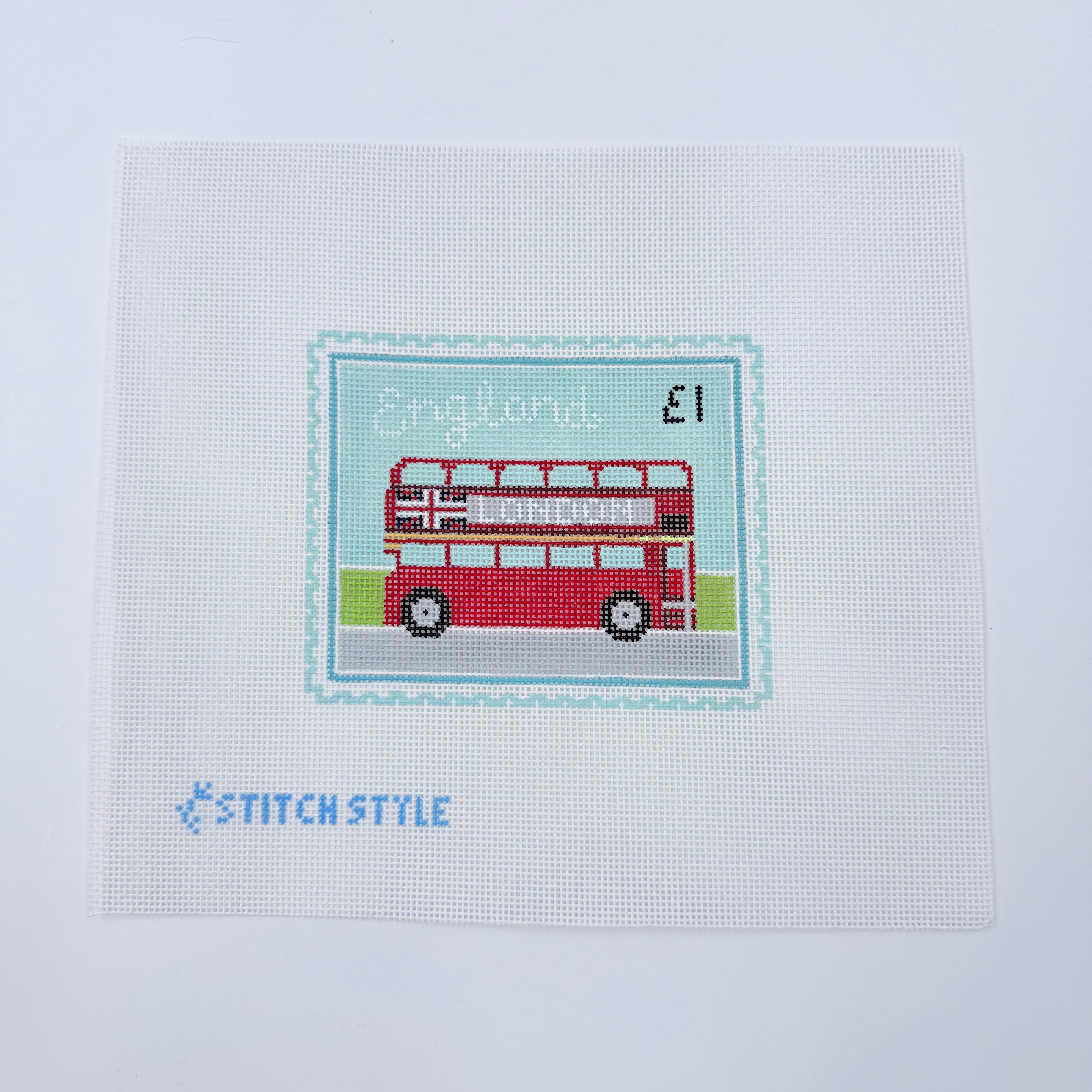Double Decker Bus Stamp Needlepoint Canvas - KC Needlepoint