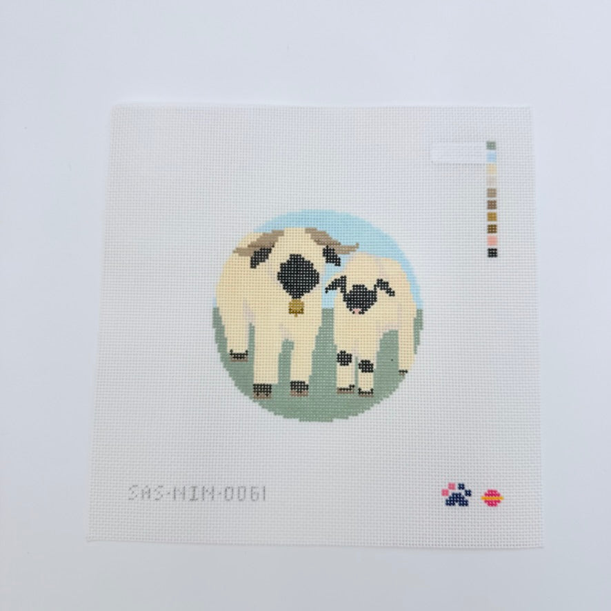 Mom and Baby Sheep Round Canvas - KC Needlepoint