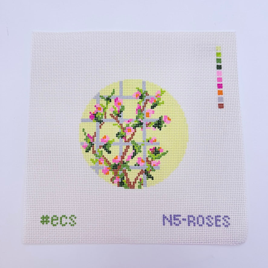 Climbing Roses Floral Round Canvas - KC Needlepoint