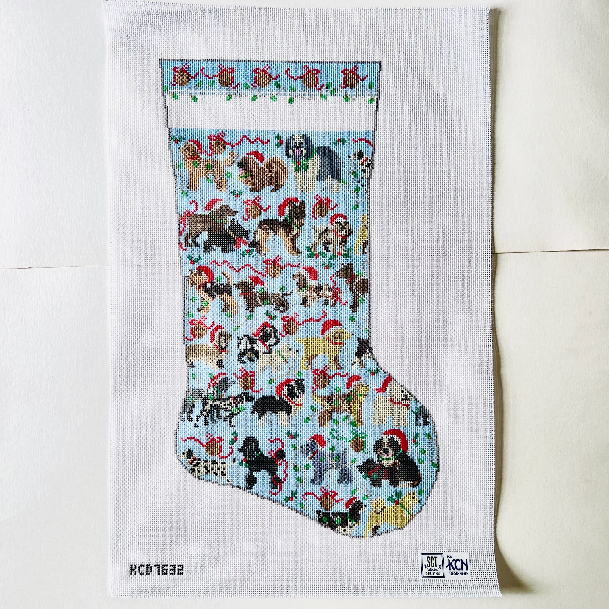 Blue Dog Stocking Canvas - KC Needlepoint