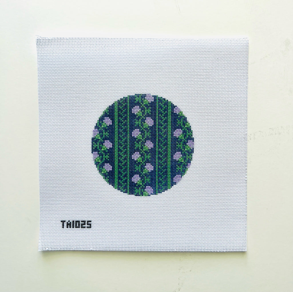 Thistles with Stripes Round Canvas - KC Needlepoint