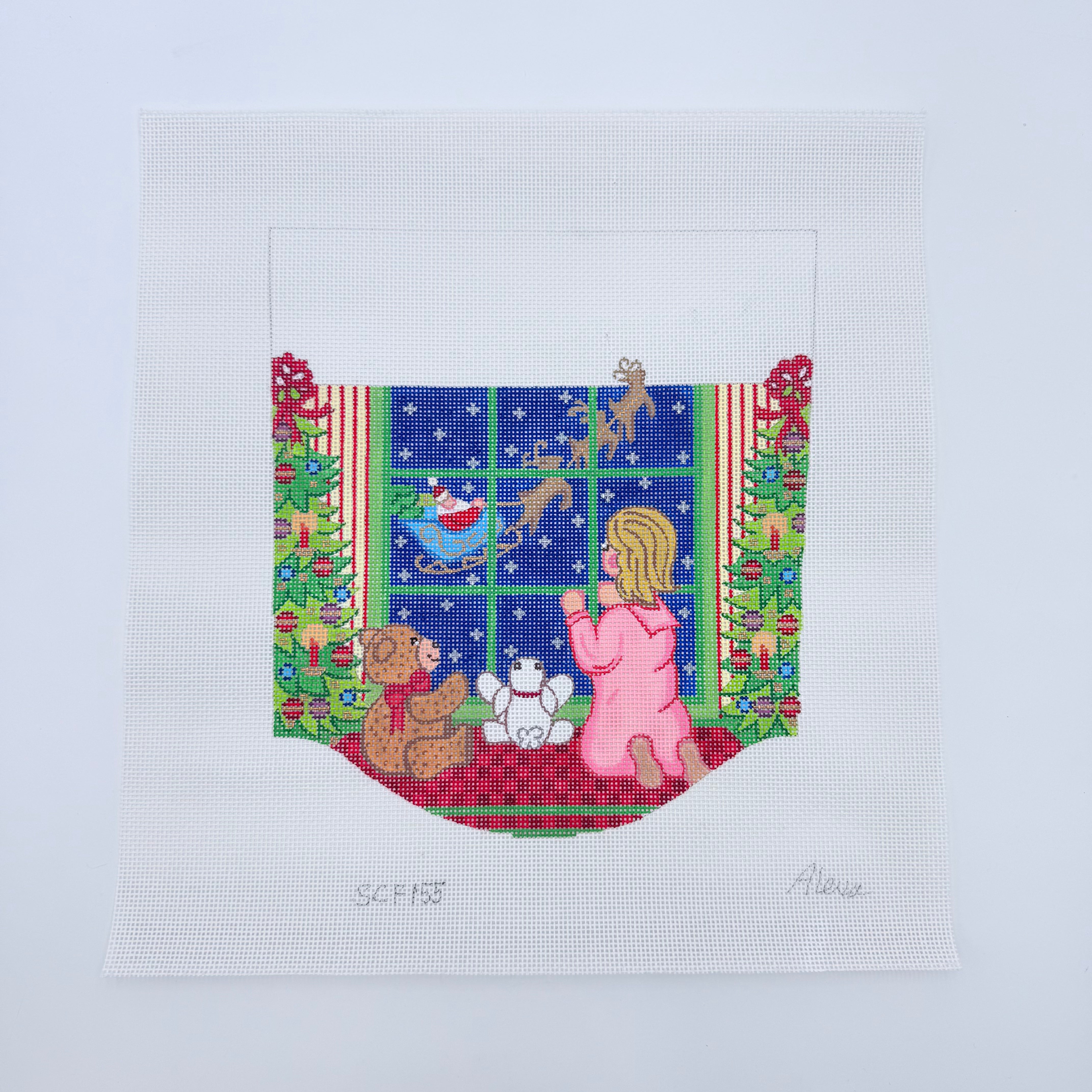 Girl at Window Stocking Cuff Canvas - KC Needlepoint