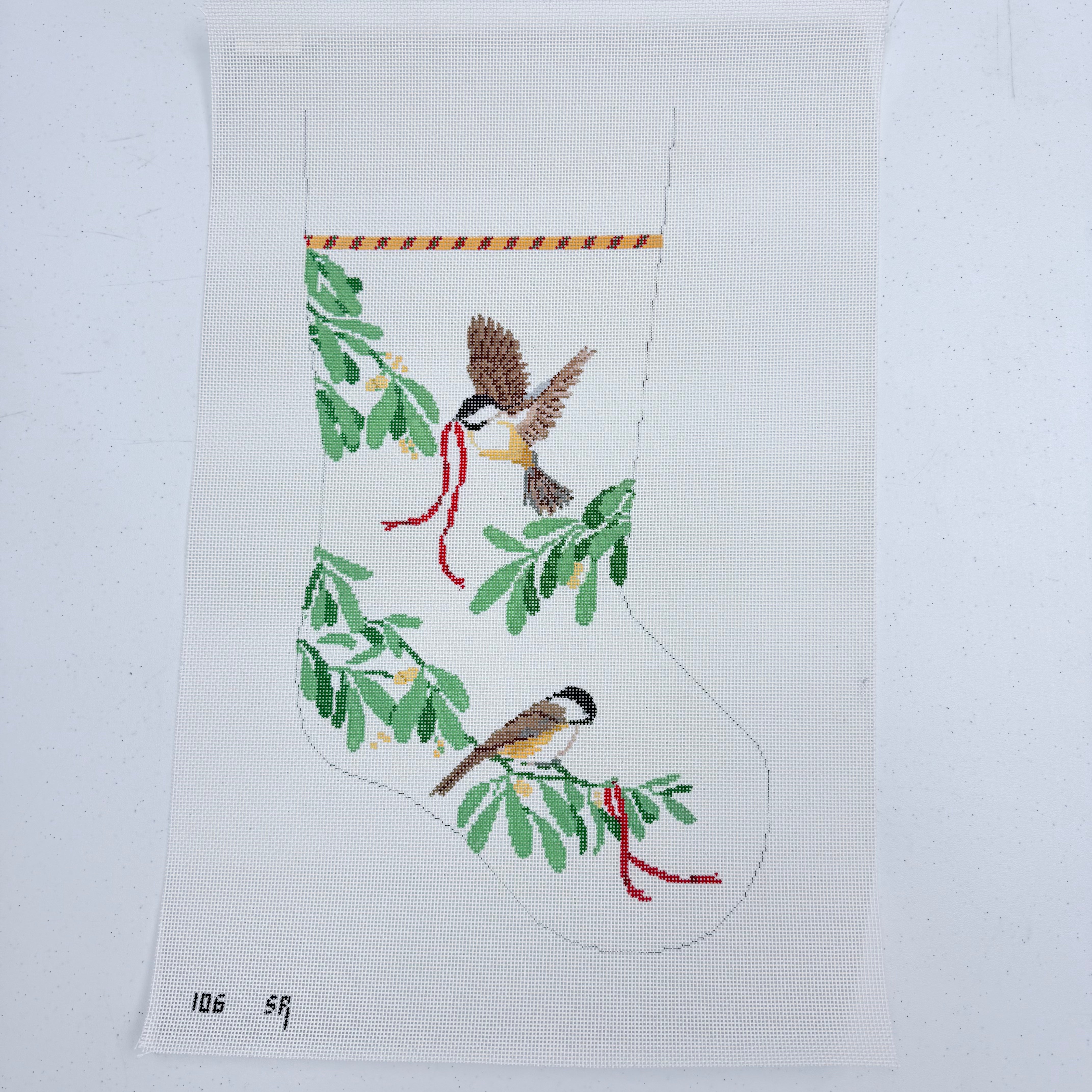 Chickadees Stocking Canvas - KC Needlepoint