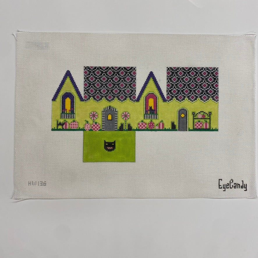 Pink Pumpkin Witch Cottage Canvas - KC Needlepoint