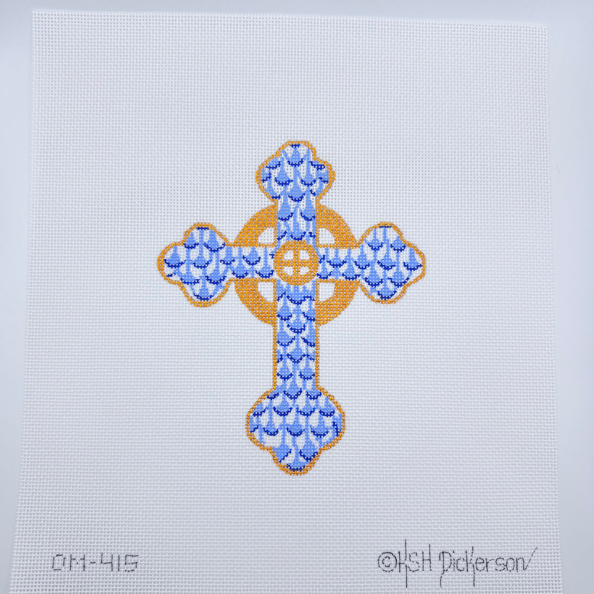 Fishnet Blue and Gold Cross Needlepoint Canvas – KC Needlepoint