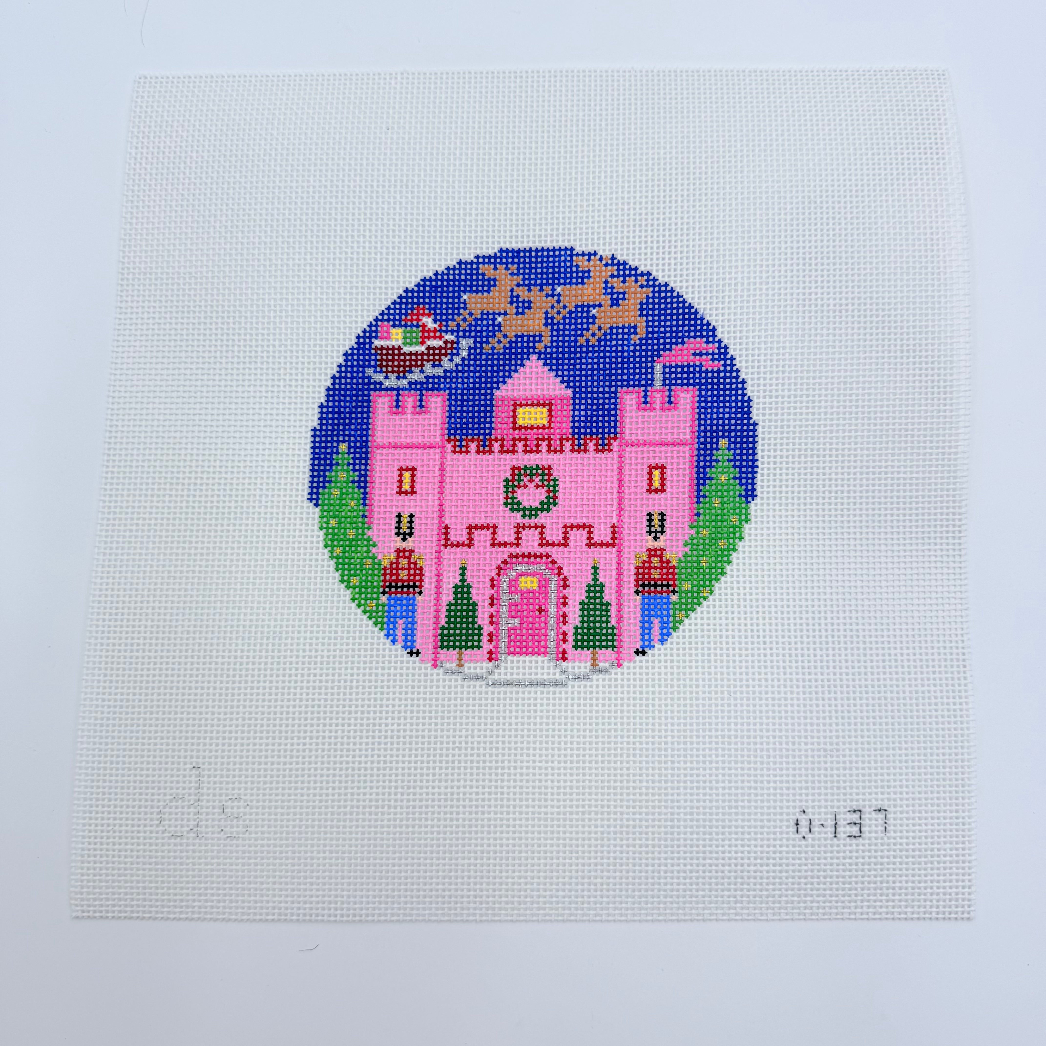 Pink Castle Round Canvas - KC Needlepoint