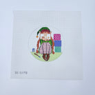 Christmas Stitching Elf Round Canvas - KC Needlepoint